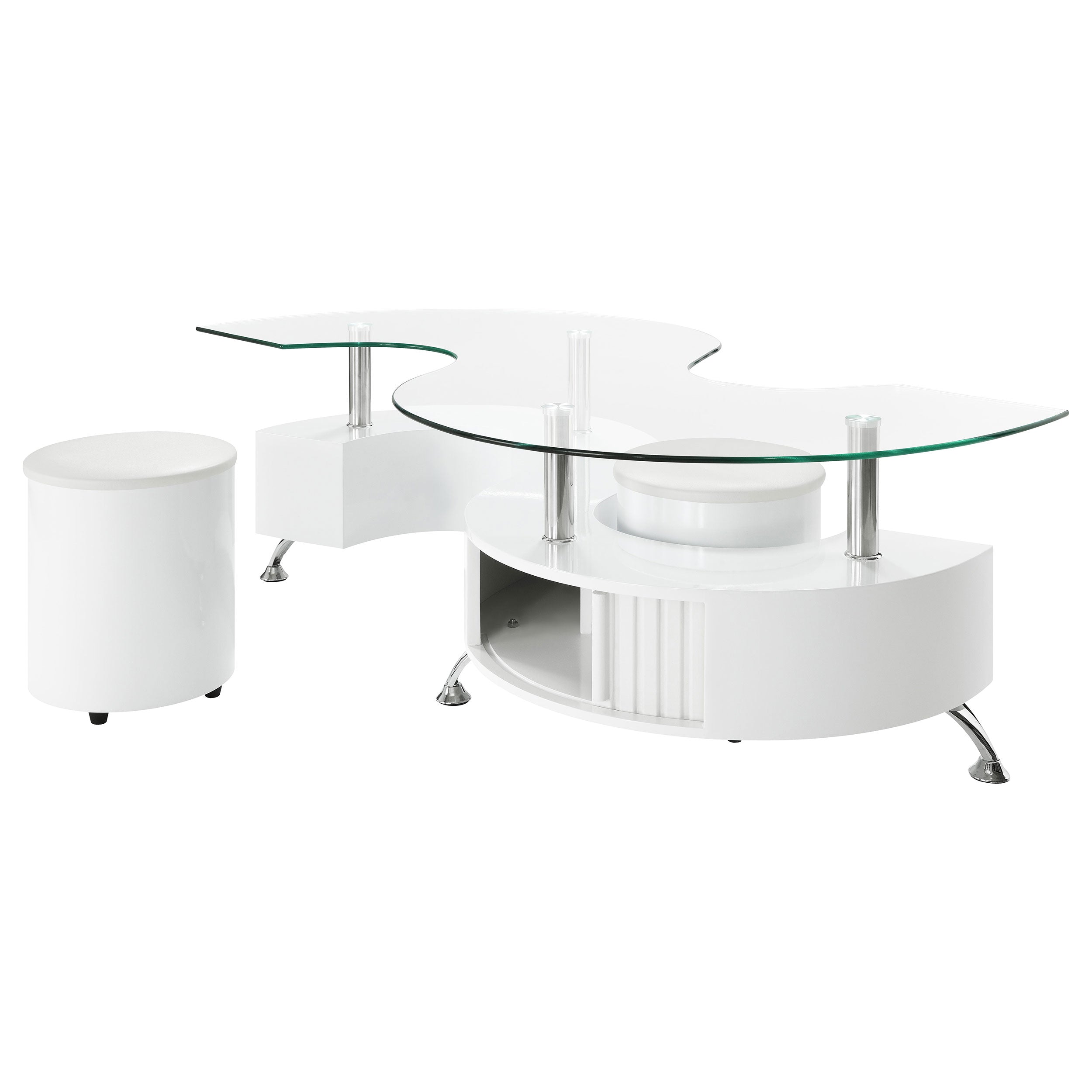 Buckley 3-piece Coffee Table and Stools Set White High Gloss — view 4