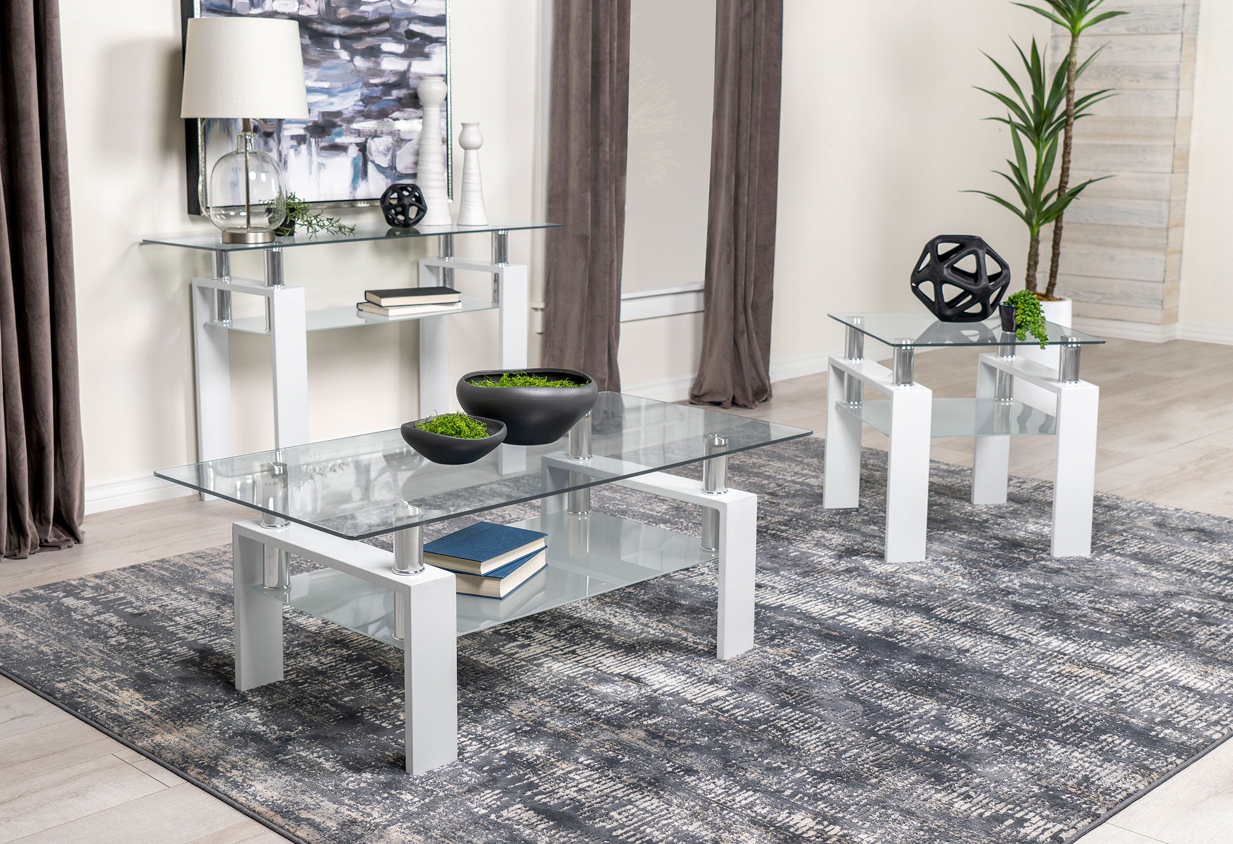 Dyer Rectangular Glass Top Entryway Sofa Console Table White — view 7