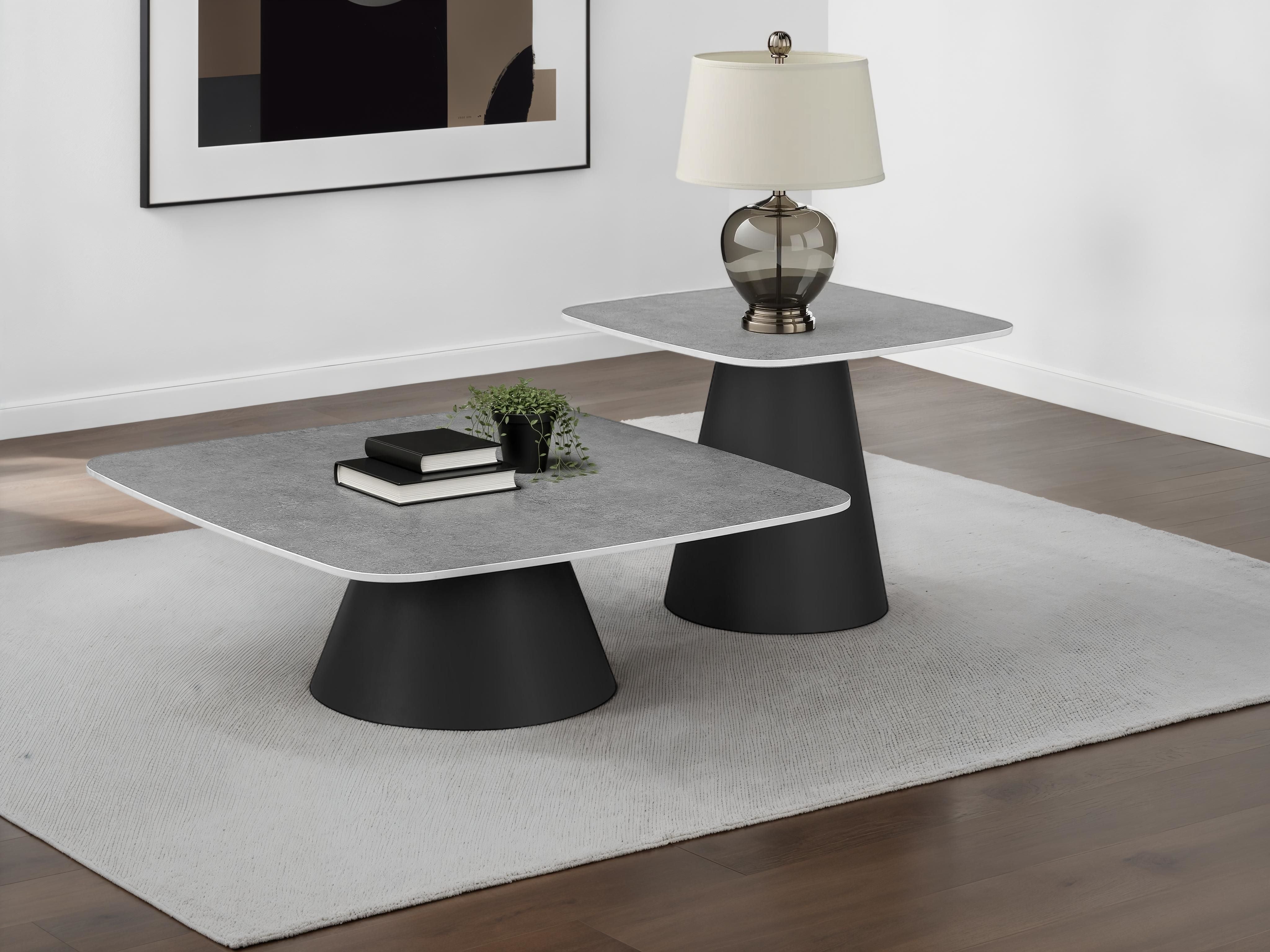 Eason 2-piece Cocktail Coffee Table Set Concrete and Black — view 2