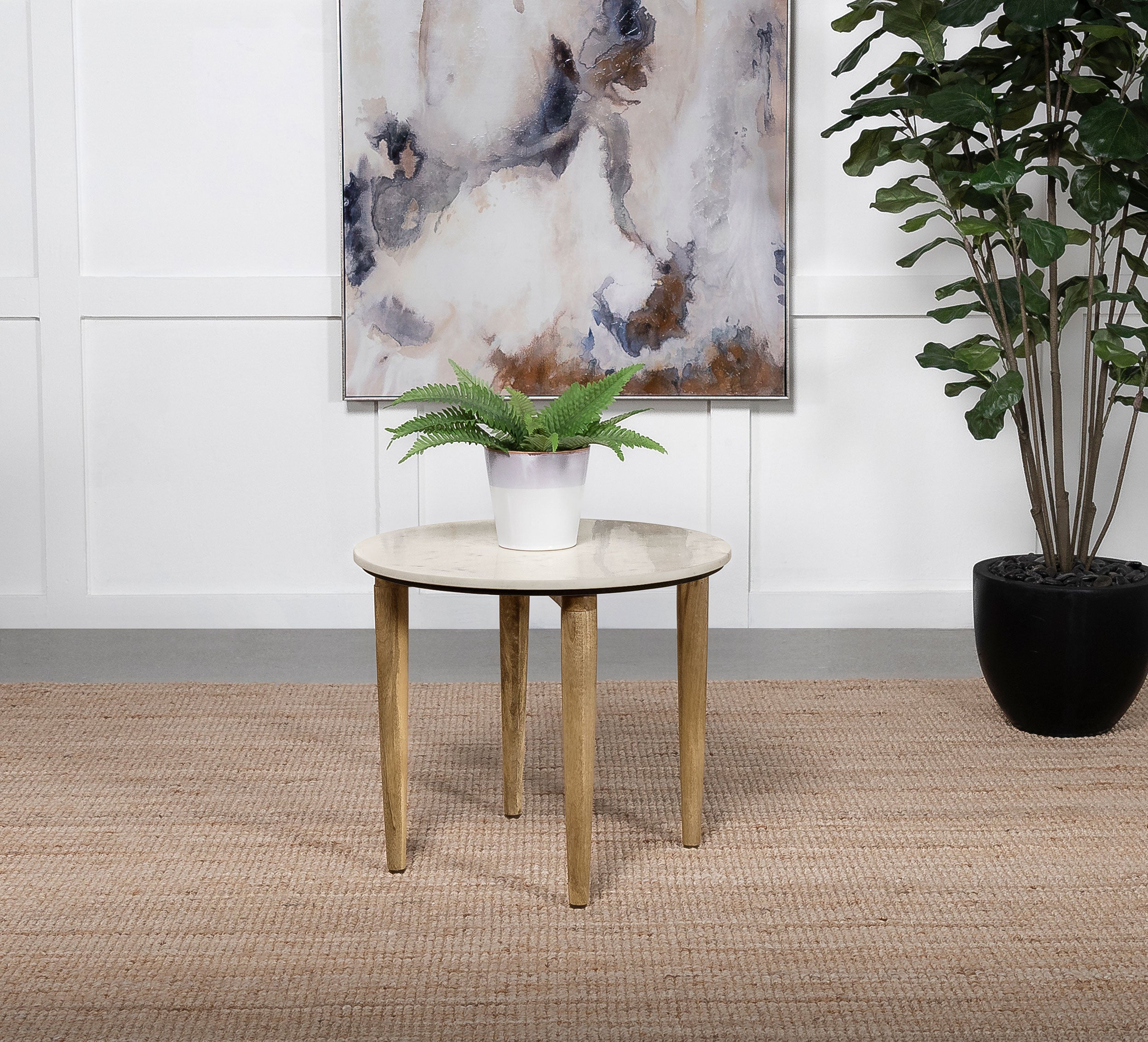 Aldis Round Marble Top Side End Table White and Natural — view 2