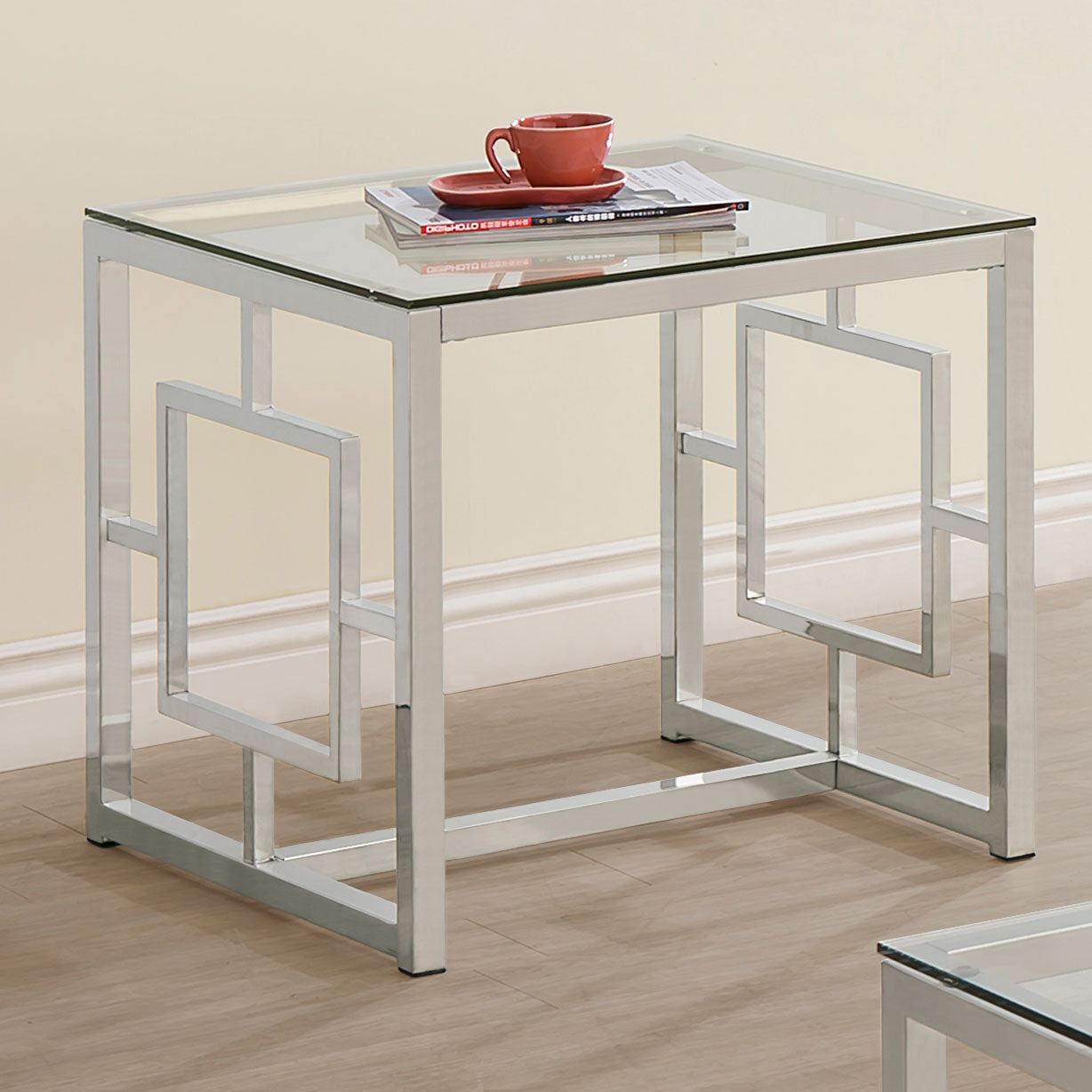 Merced Square Glass Top Side End Table Nickel — view 2