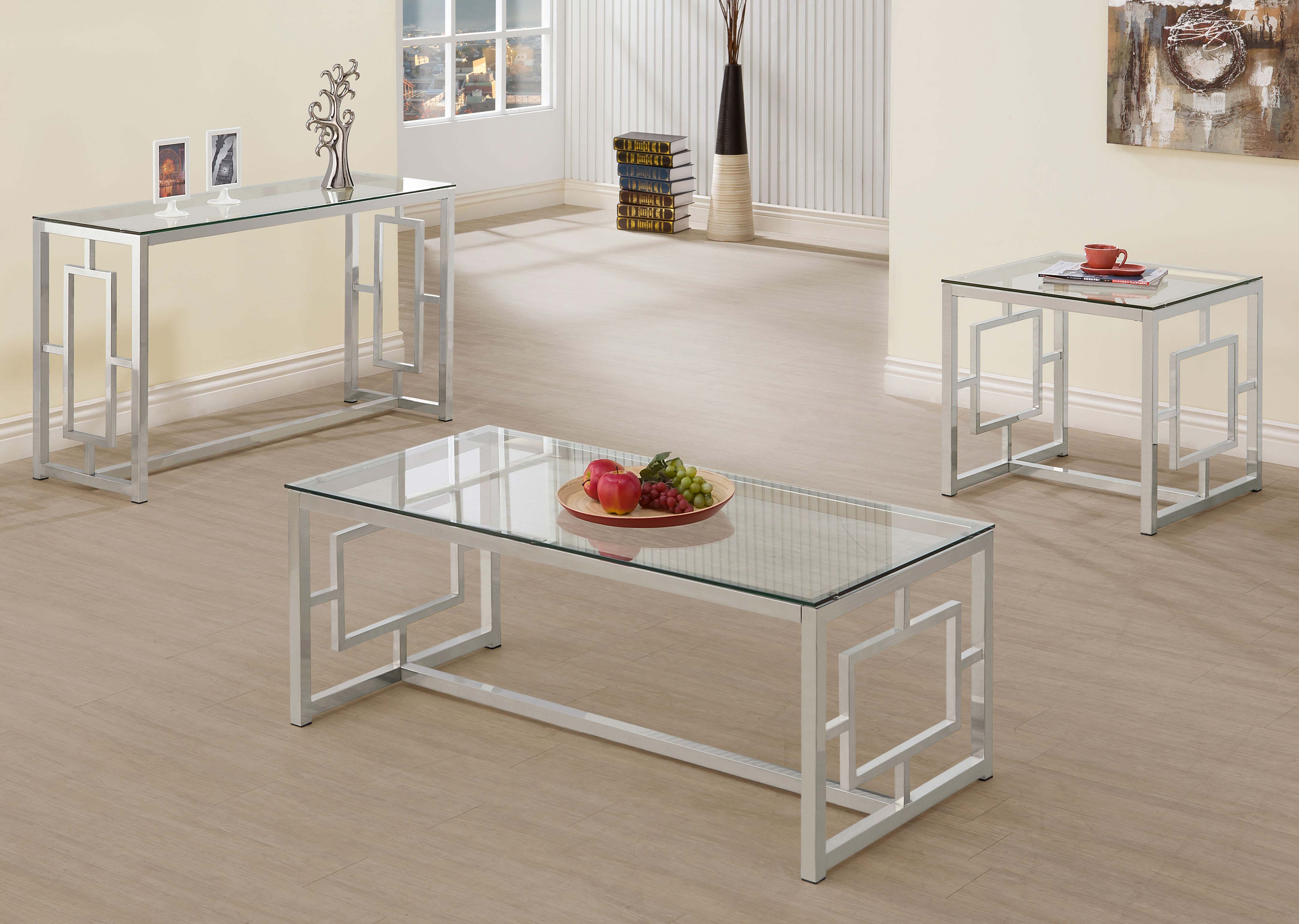 Merced Rectangular Glass Top Coffee Table Nickel — view 4