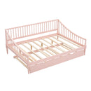 Full Size Daybed with Trundle and Support Legs, Pink