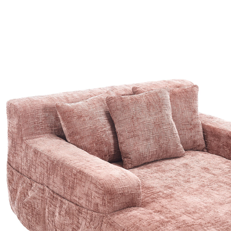 Chenille Interior Lazy Sofa Chaise Longue Armchair With 3 Pillows And Armrests