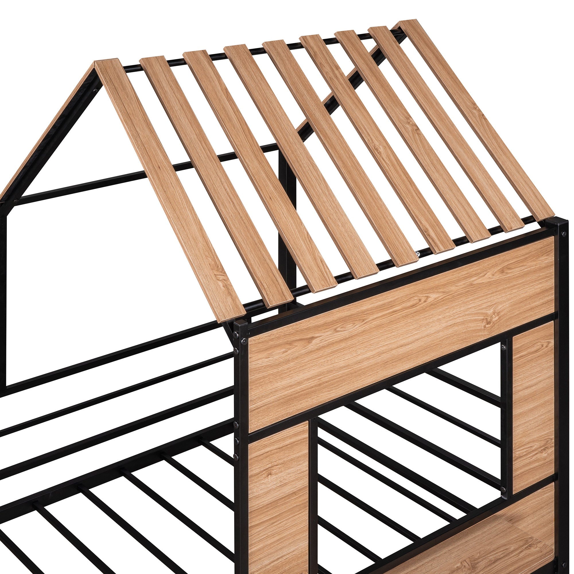 Metal Twin size Loft Bed with Roof, Window, Guardrail, Ladder Black - Atlantic Fine Furniture Melbourne FL