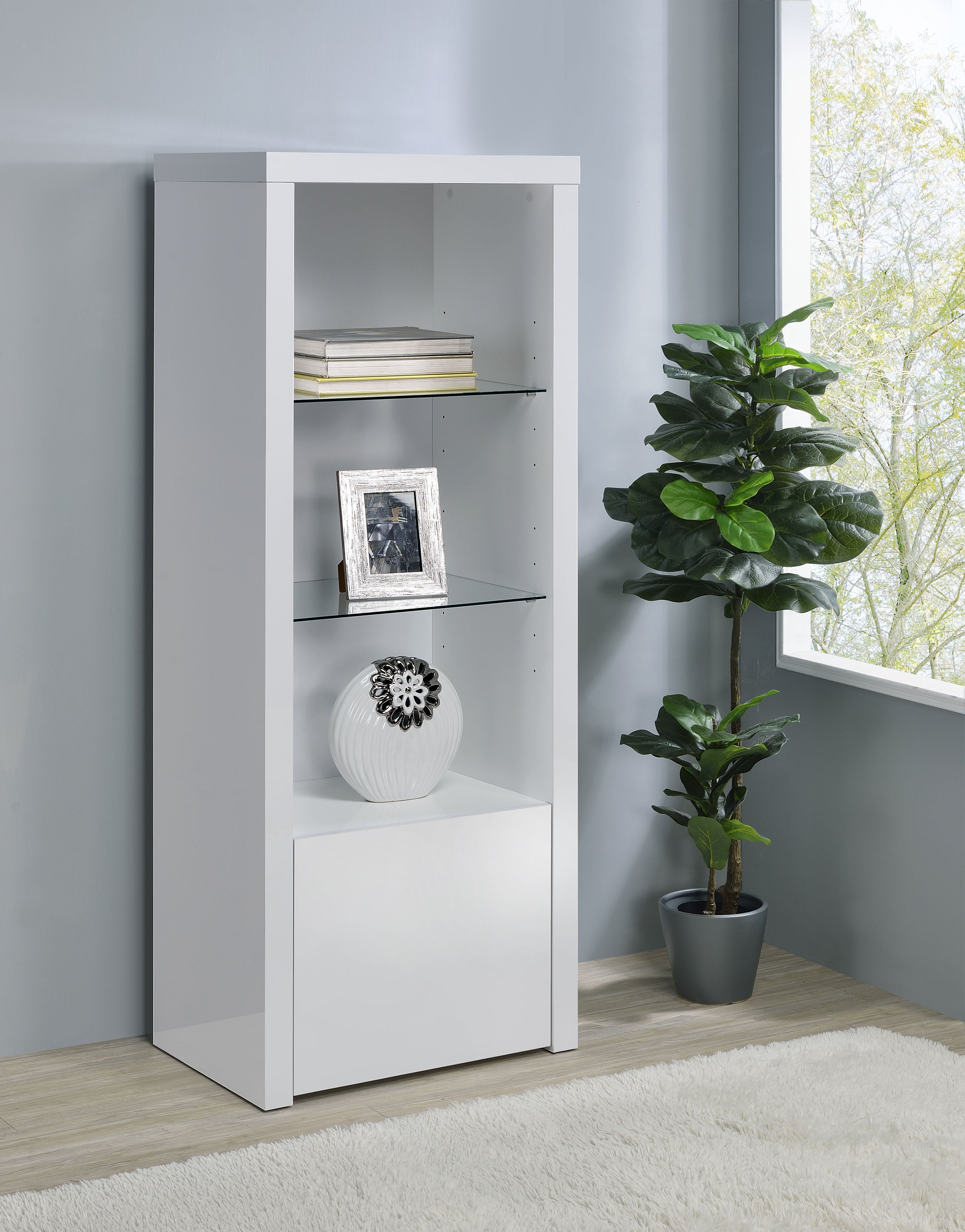 Jude 3-shelf Engineered Wood Media Tower High Gloss White — view 2