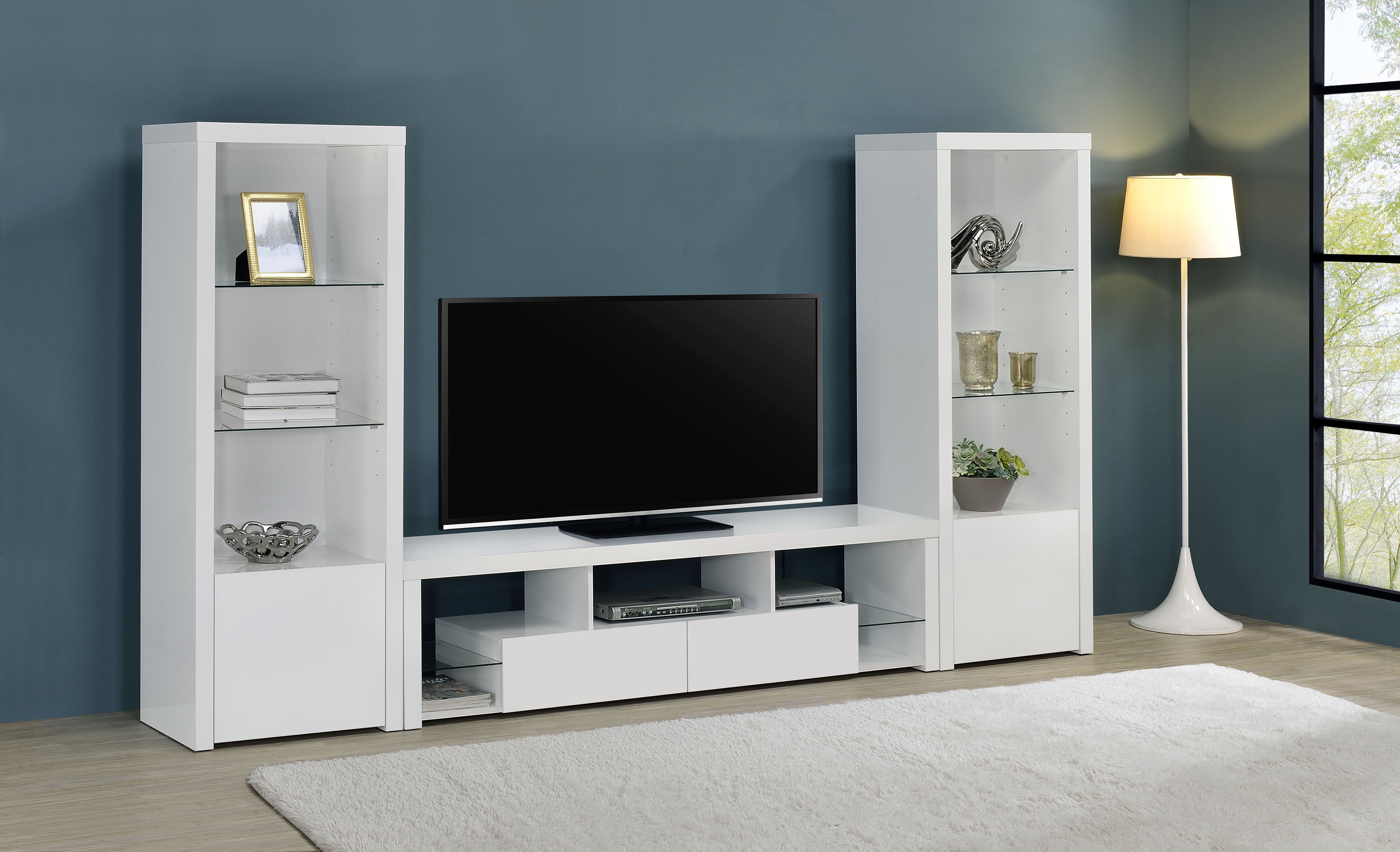 Jude 3-shelf Engineered Wood Media Tower High Gloss White — view 12