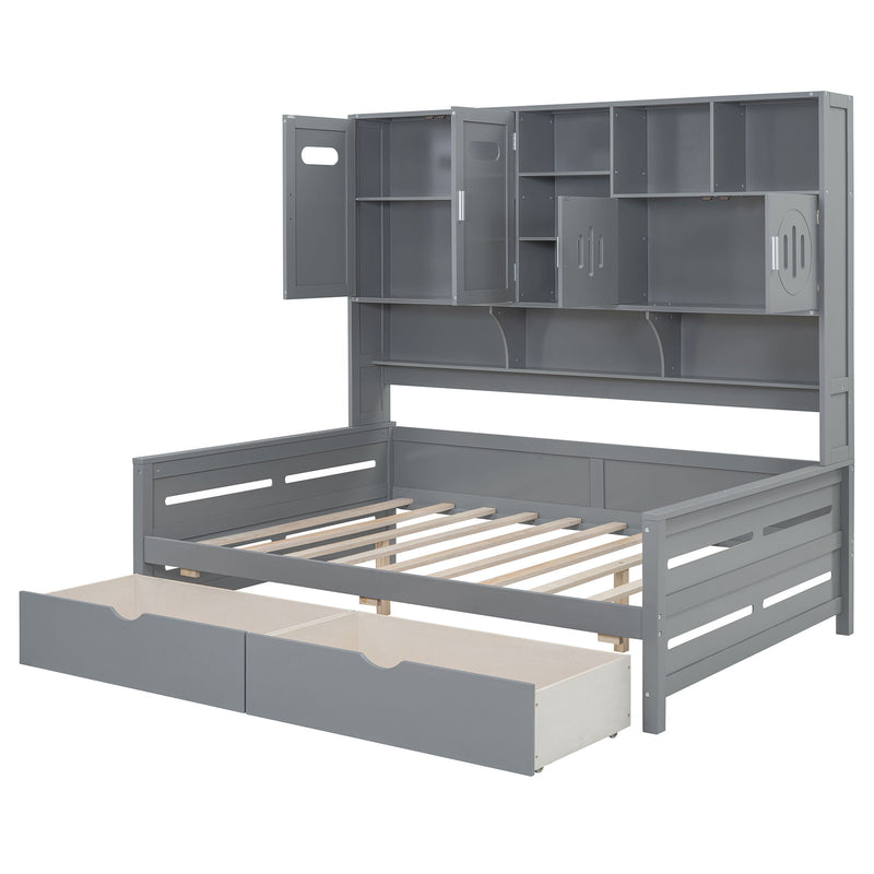 Wooden Daybed With 2 Drawers, And All-In-One Cabinet And Shelf