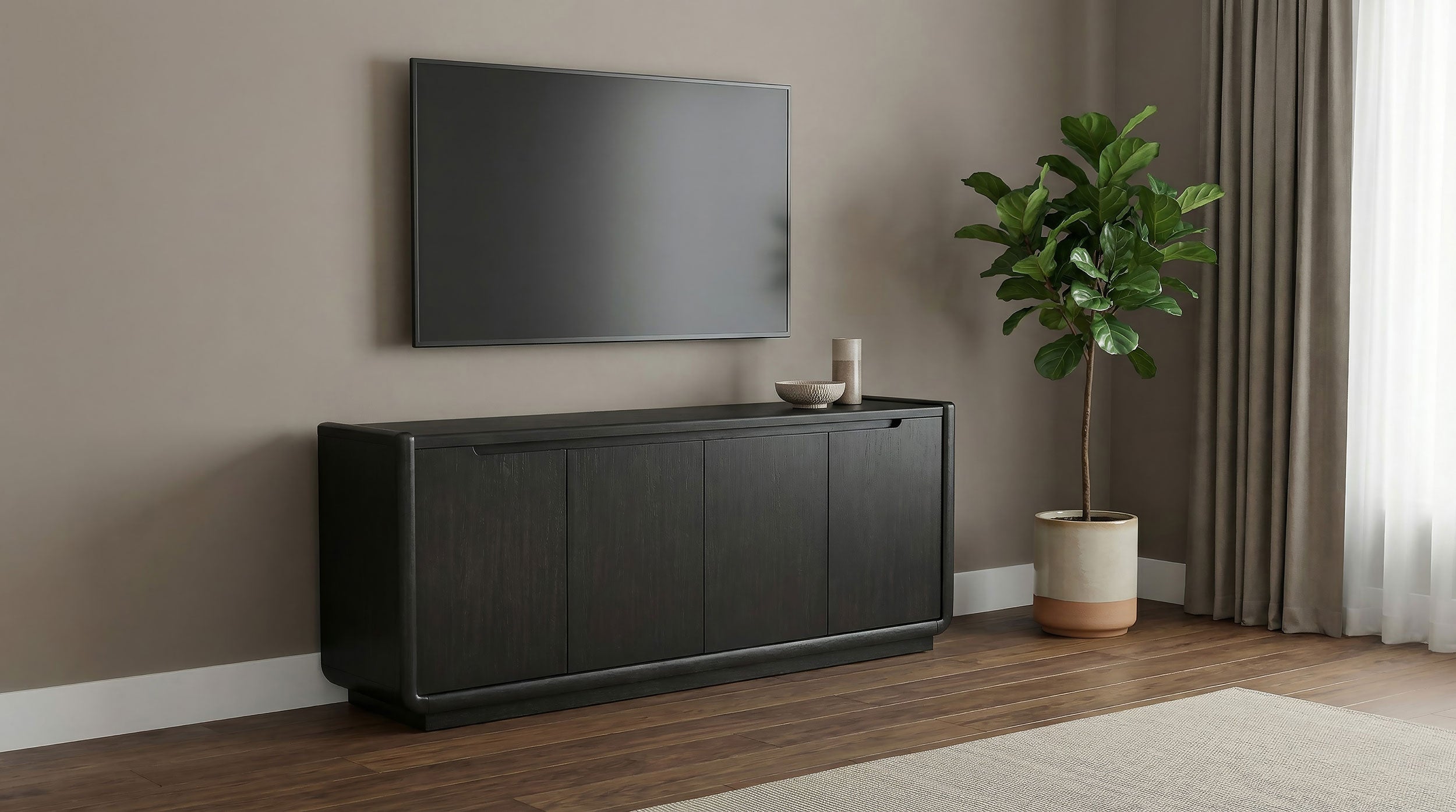 Leandro 72-inch 4-door TV Stand Media Console Burnished Black — view 2