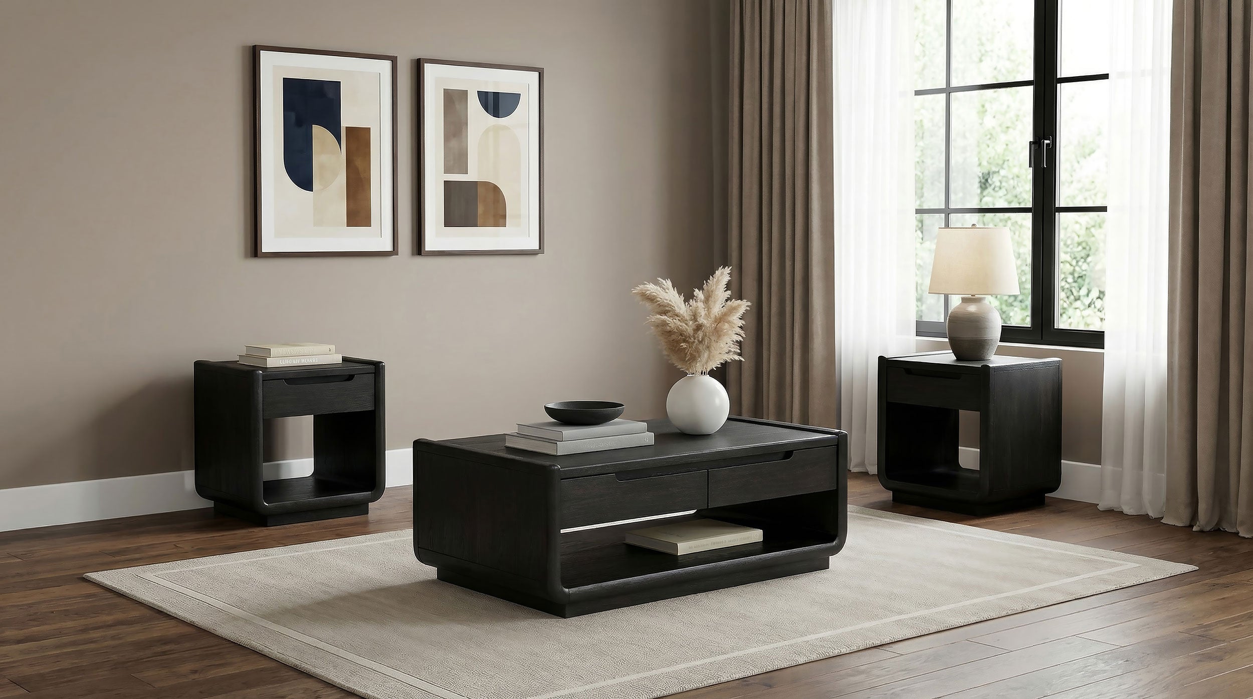Leandro 3-piece Wood Coffee and End Table Set Burnished Black — view 1