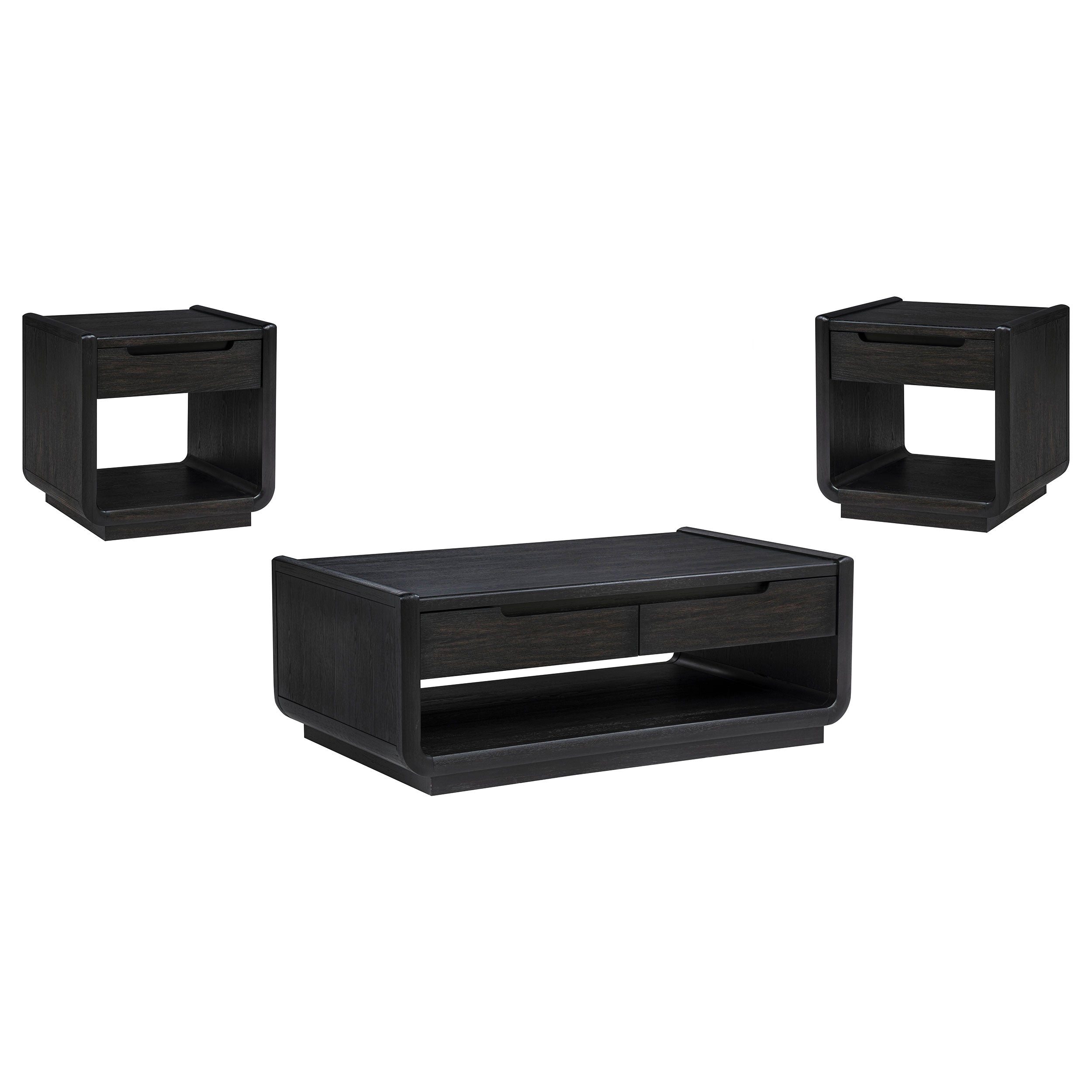 Leandro 3-piece Wood Coffee and End Table Set Burnished Black — view 2