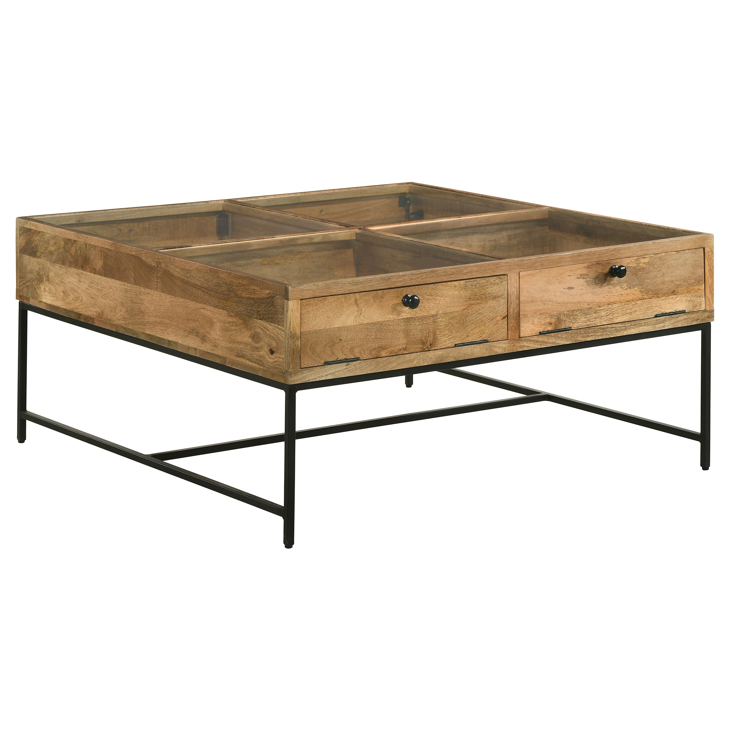 Stephie 4-drawer Square Glass Top Coffee Table Honey Brown — view 1