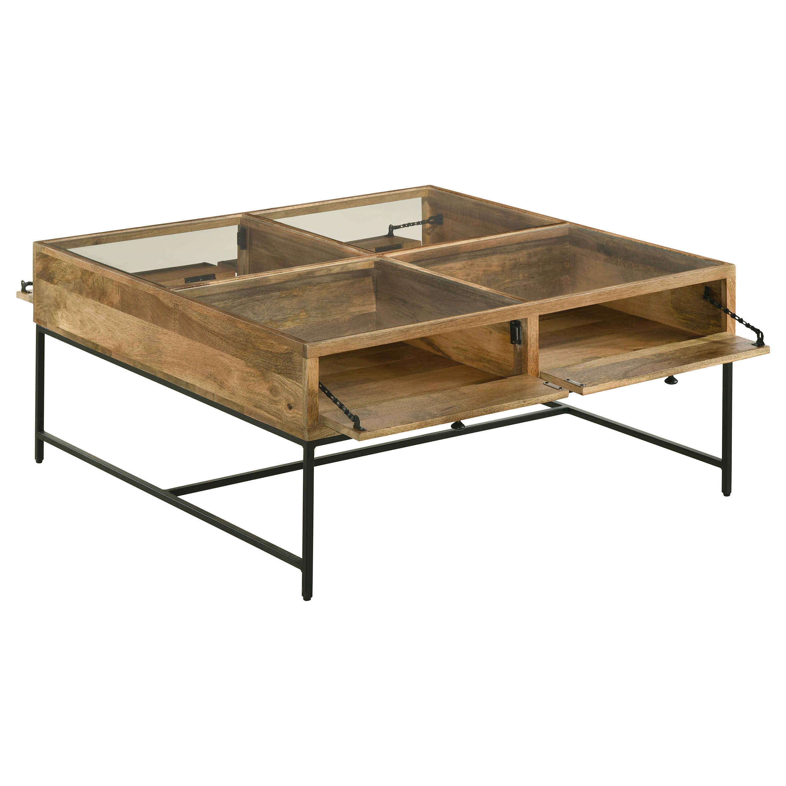 Stephie 4-drawer Square Glass Top Coffee Table Honey Brown — view 3