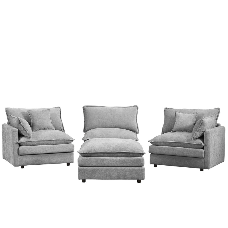 Modular Sectional Sofa L-Shaped Couch Set With Movable Ottoman - Gray