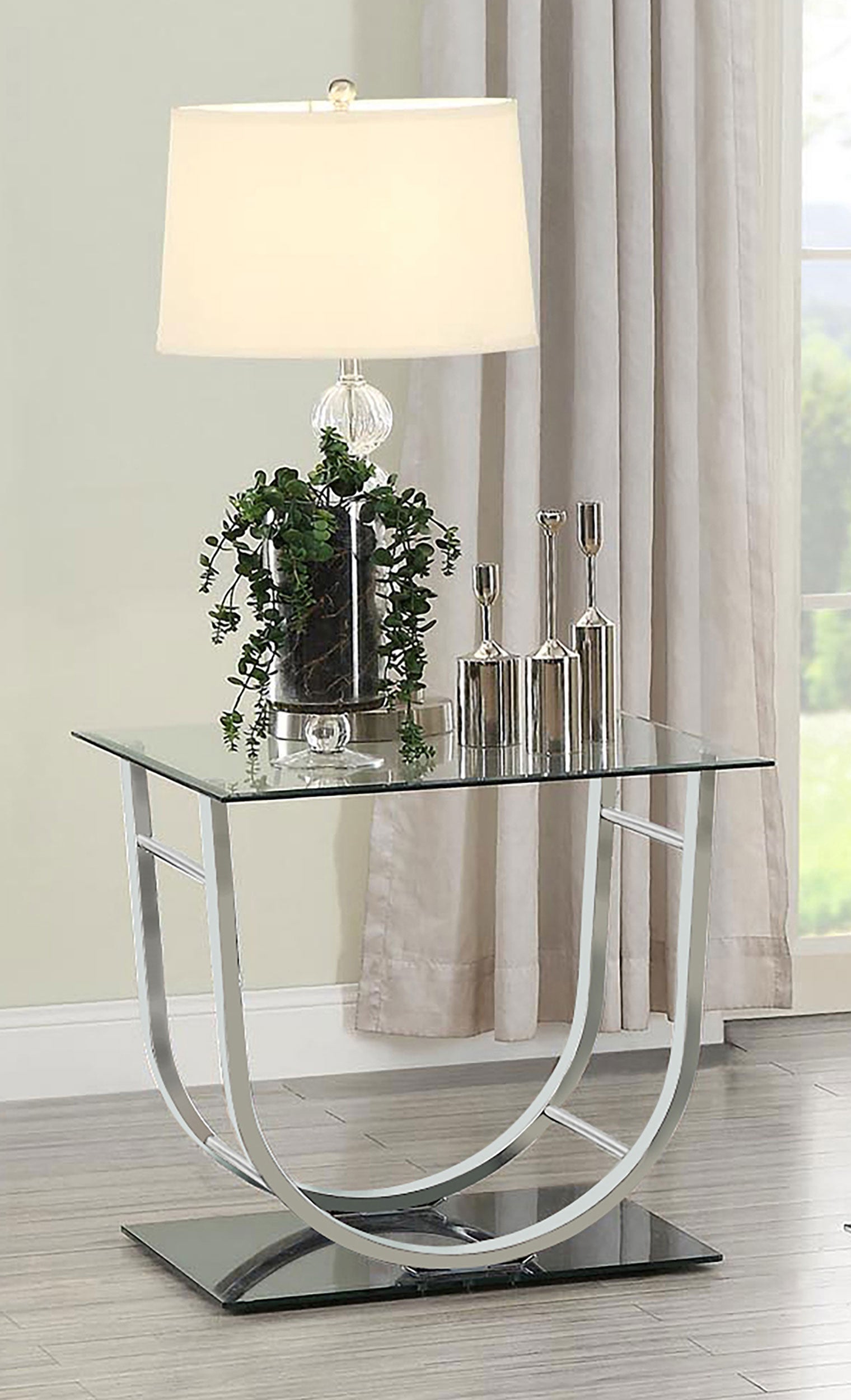 Danville Square U-Shaped Glass Top Side End Table Chrome — view 2