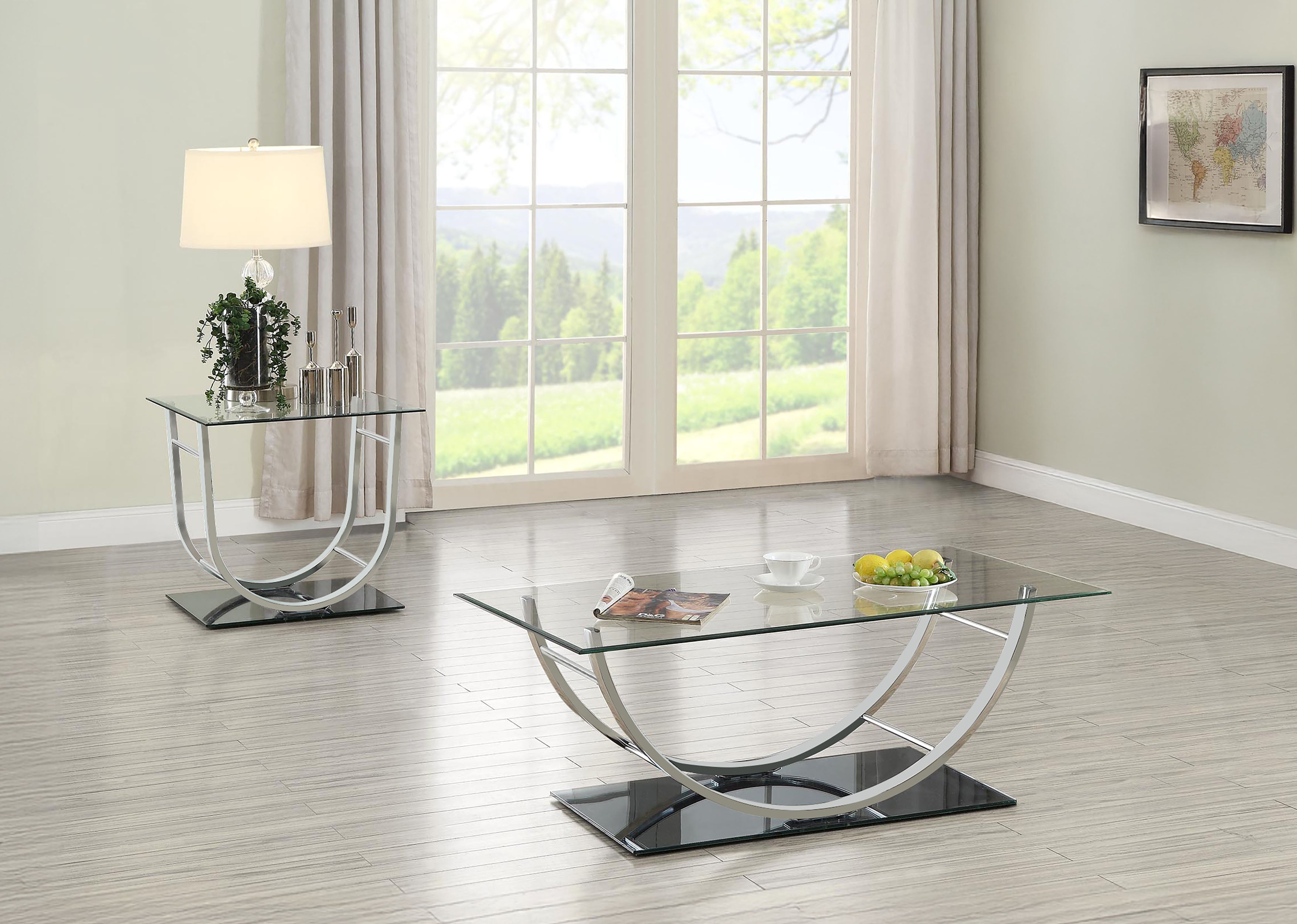Danville 2-piece Glass Top Coffee and End Table Set Chrome — view 1