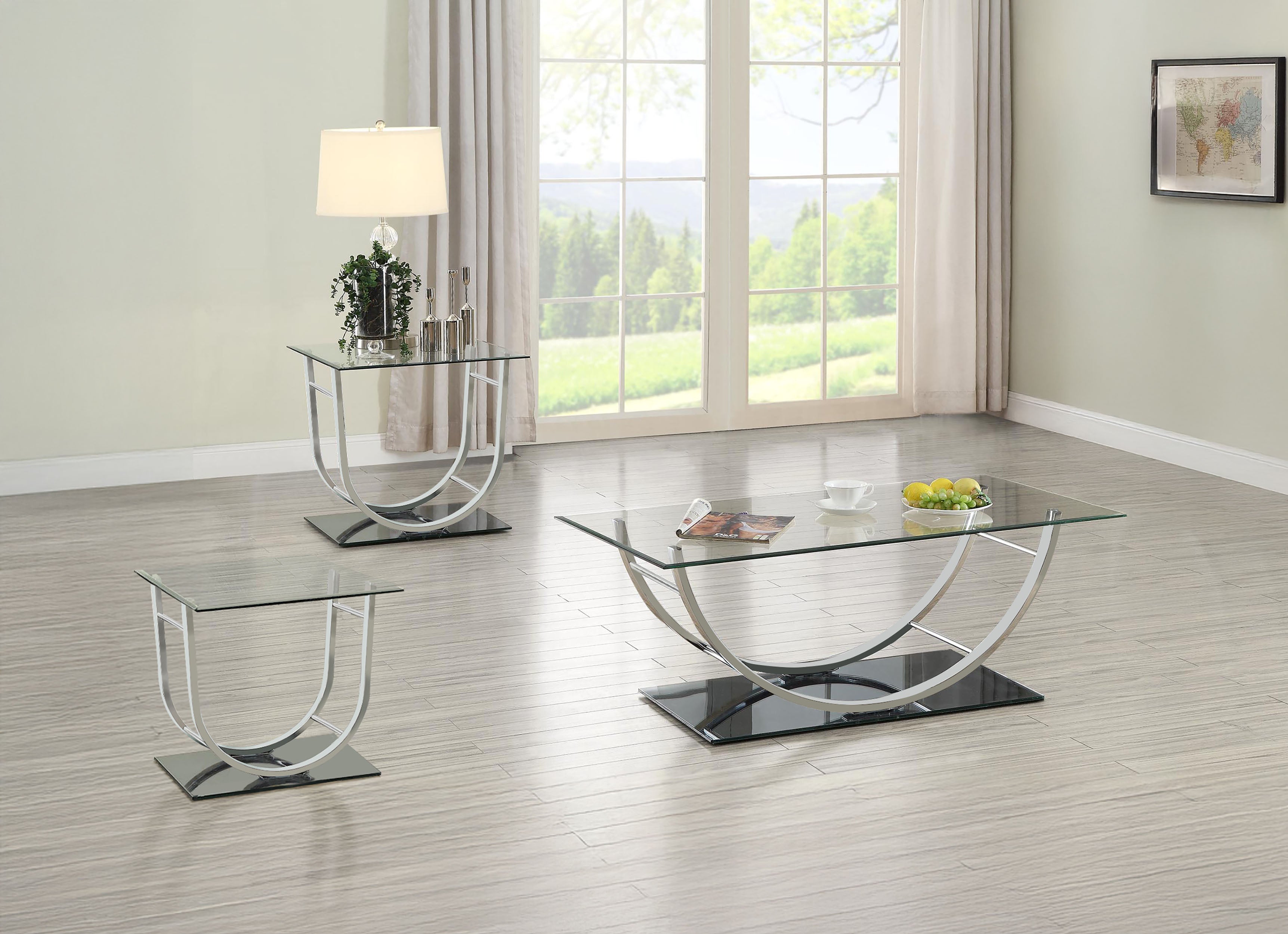 Danville 3-piece Glass Top Coffee and End Table Set Chrome — view 1