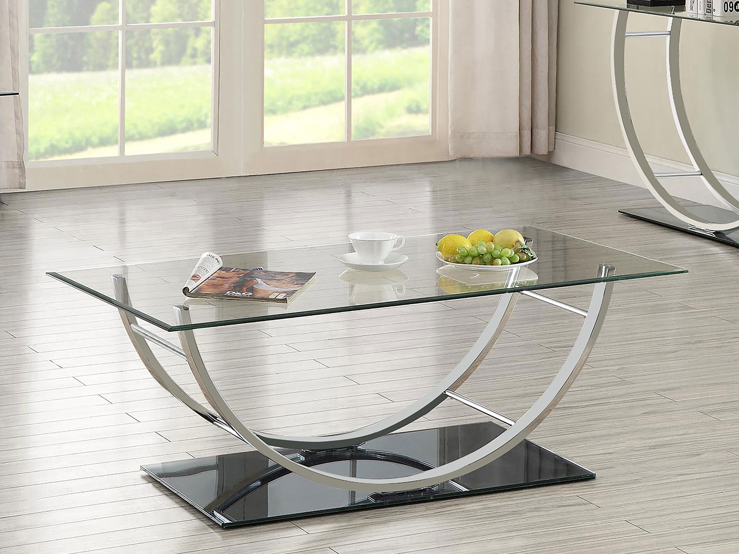 Danville Rectangular U-Shaped Glass Top Coffee Table Chrome — view 2