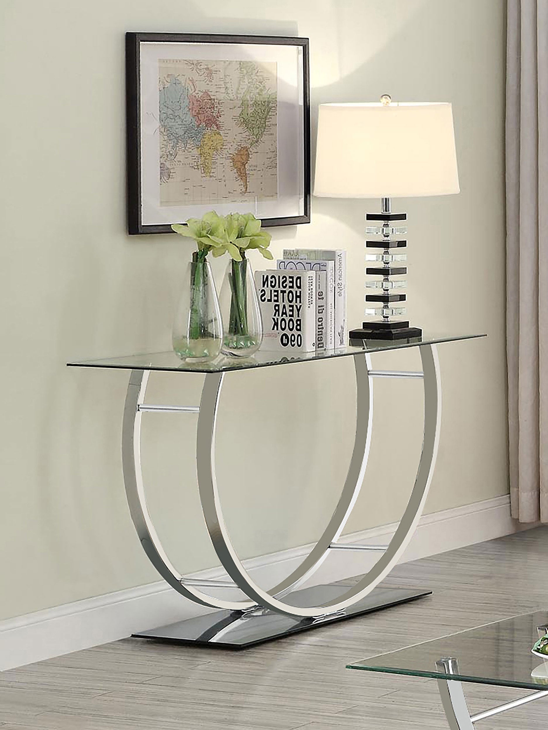 Danville U-shaped Glass Top Entryway Console Table Chrome — view 2