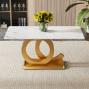 Modern Minimalist Rectangular Dining Table For 6 - 8 People With Brackets And Aureate Base - Gold