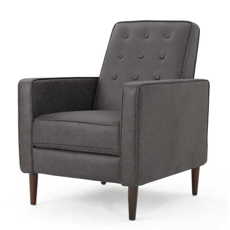 Macedonia - Mid Century Modern Button Tufted Fabric Recliner - Slate