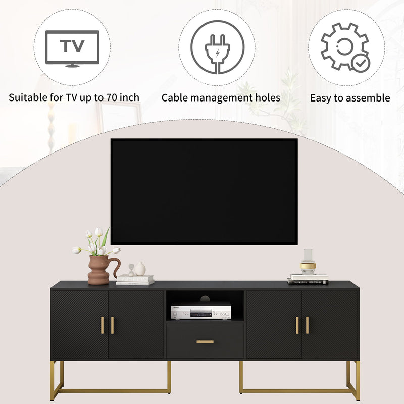 TV Cabinet With 1 Drawer, 2 Cabinets, Handles And Anti-Tip Device