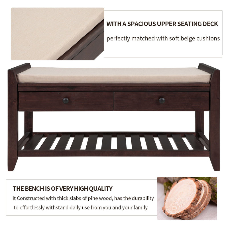 Multipurpose Entryway Shoe Rack With Cushioned Seat And Drawers