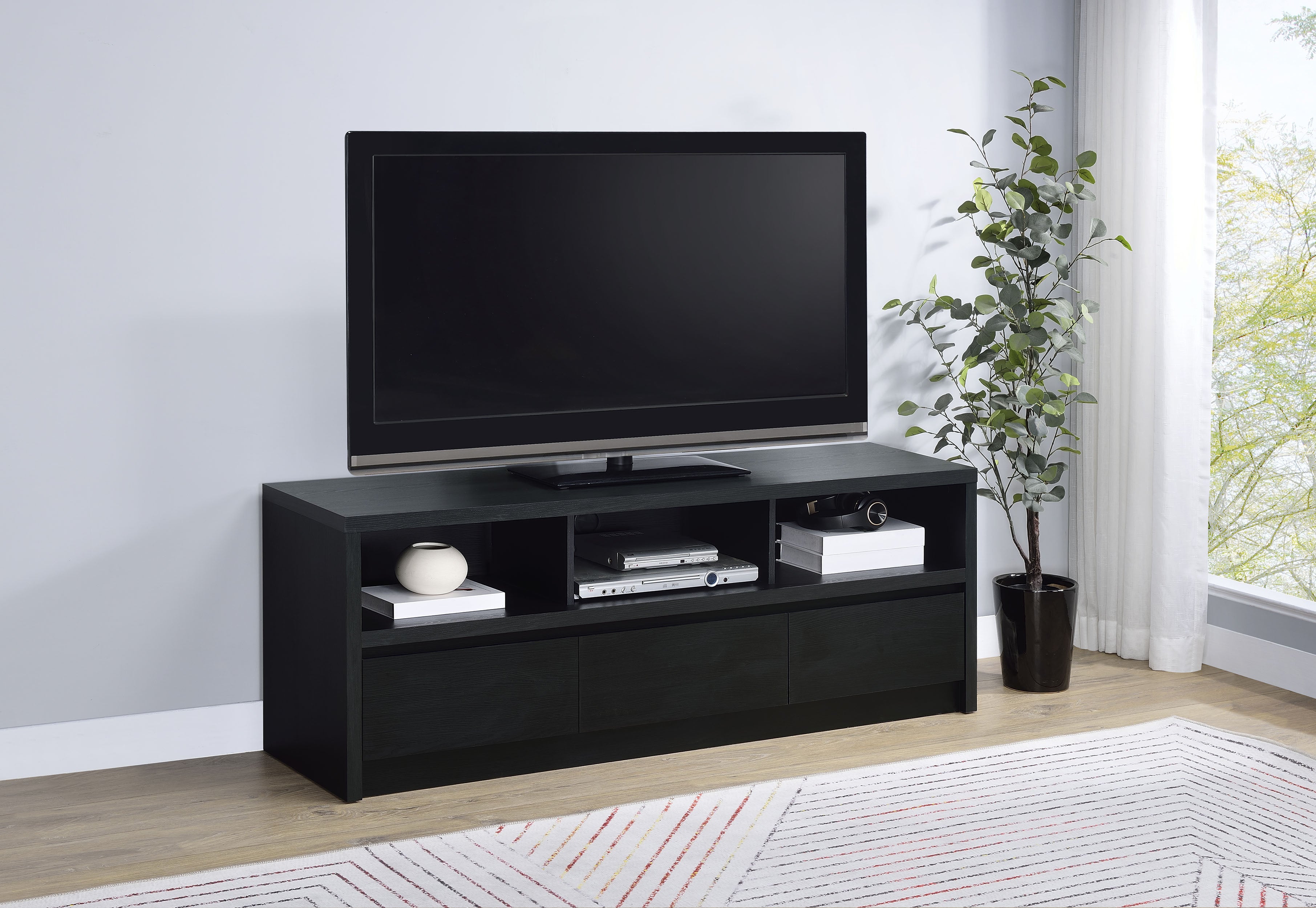 Rutland 59-inch 3-drawer TV Stand Media Console Black — view 2