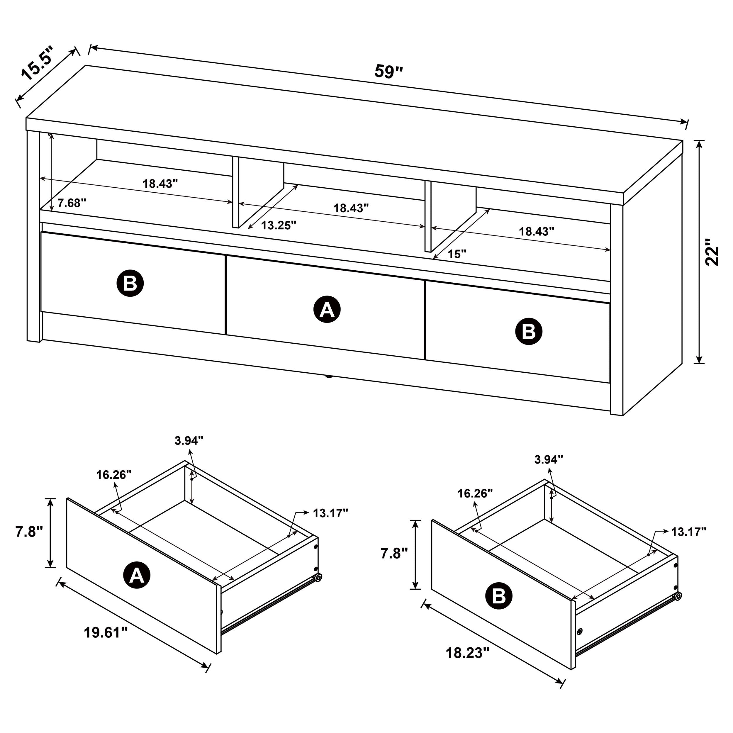 Rutland 59-inch 3-drawer TV Stand Media Console Black — view 11