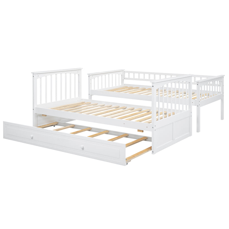 Twin over Twin Bunk Bed with Twin Size Trundle, Convertible Beds, White