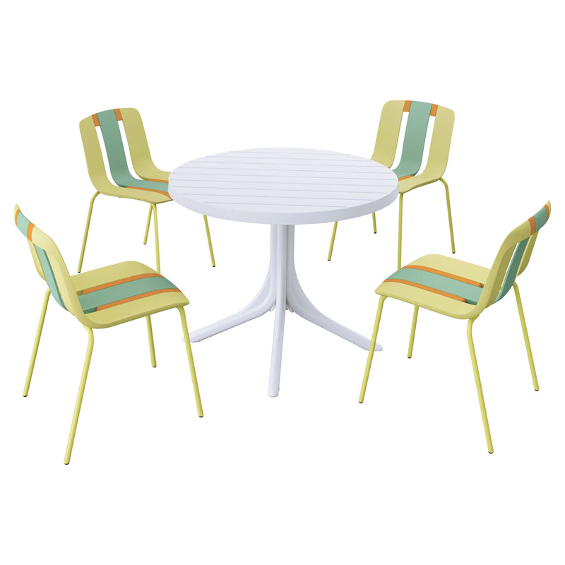 4 Piece Set Of Modern Striped Color Blocking Single Chairs With Round Table