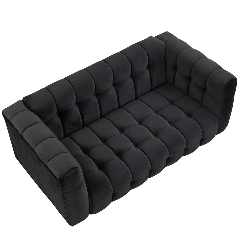 Modern Sofa Dutch Fluff Upholstered Sofa With Wood Legs, Buttoned Tufted Backrest