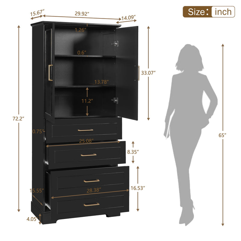 Freestanding Bathroom Cabinet With 3 Drawers, Adjustable Shelf, Soft Close Doors