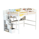 Full Size Loft Bed with Built-in Desk, Bookshelves and Storage Staircase,White(Old SKU:W504S00110)