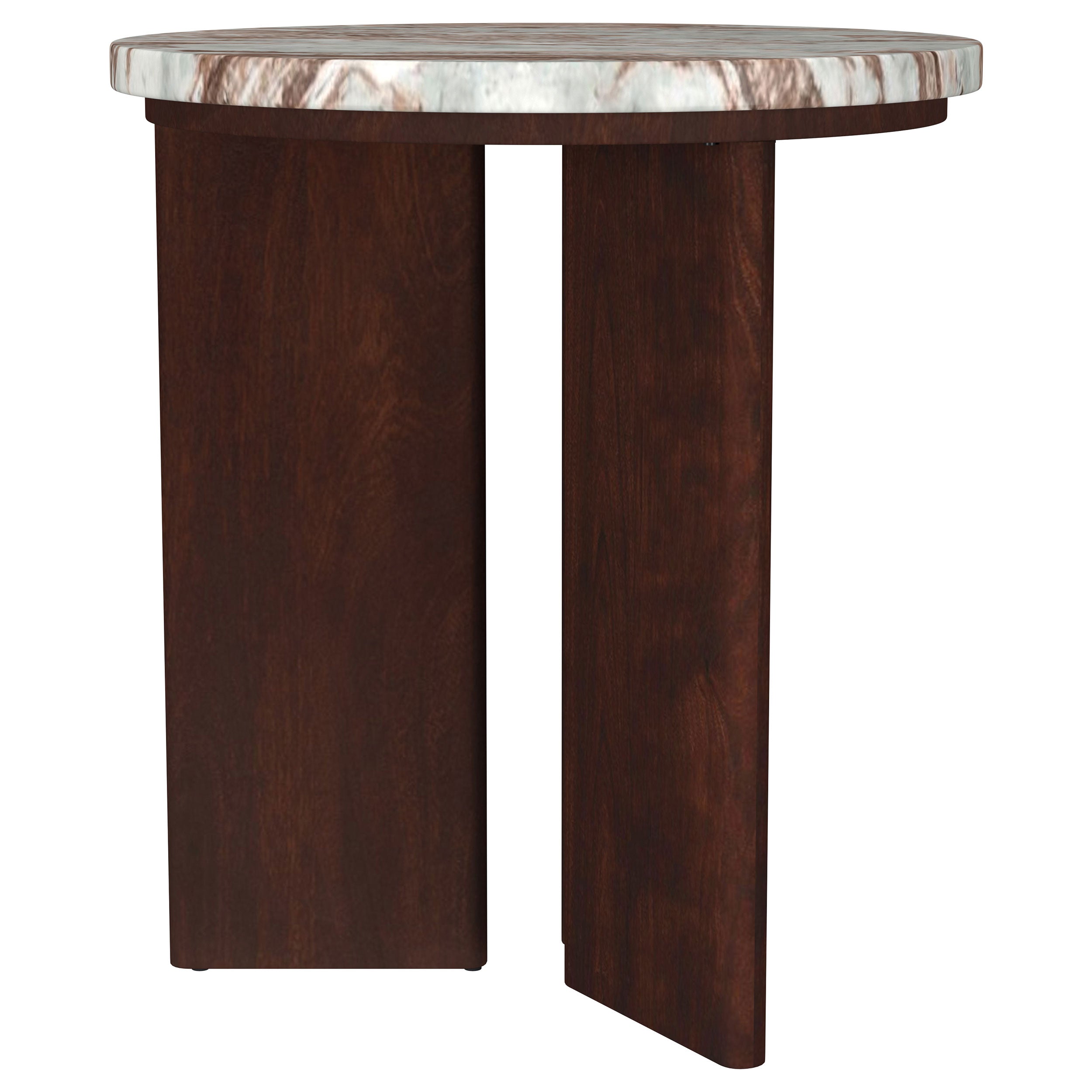 Jenna Round Marble Top Mango Wood Side End Table Brown — view 3