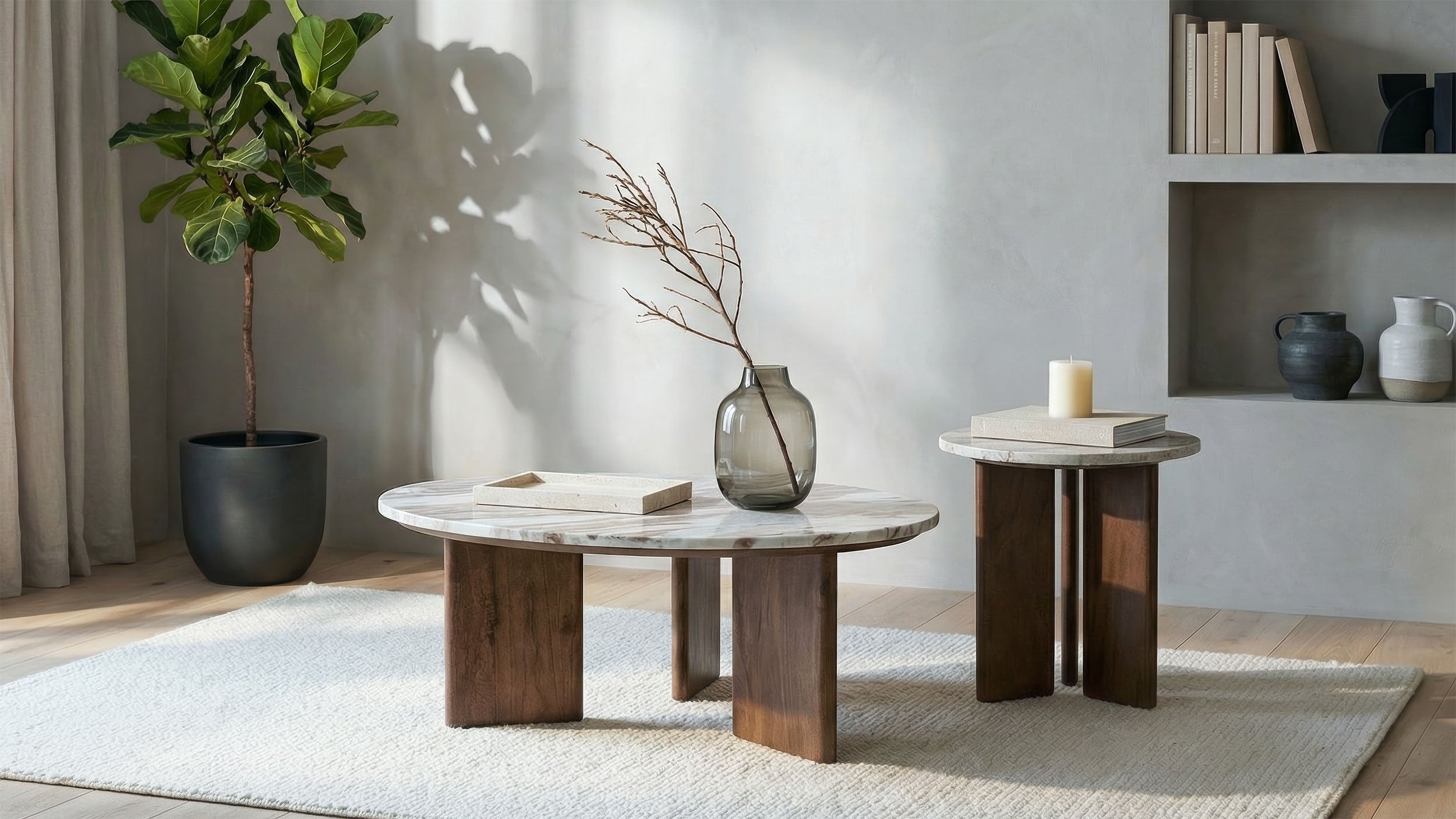 Jenna 2-piece Round Marble Top Coffee Table Set Brown — view 1