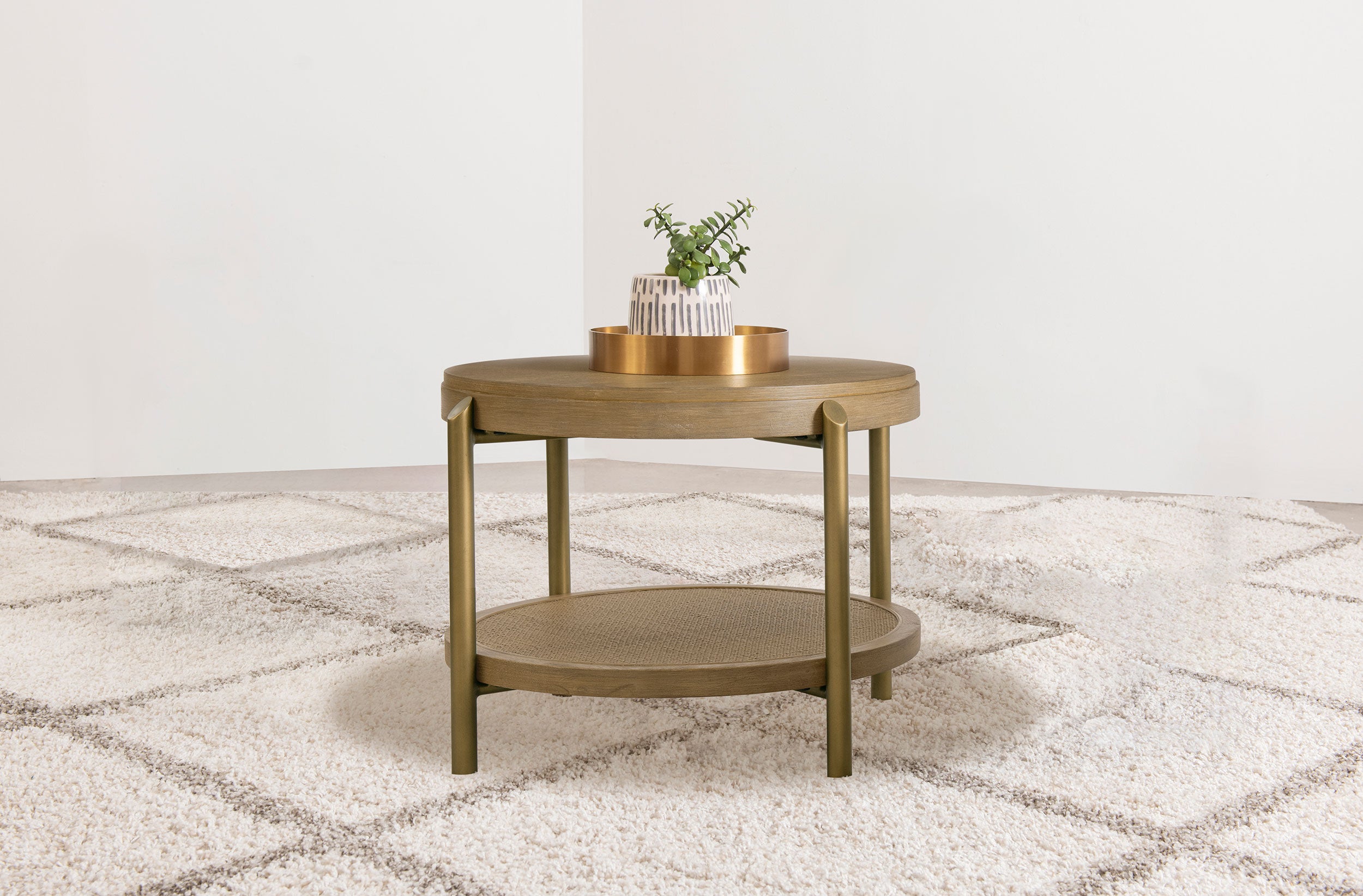 Arini Round End Side Table With Storage Shelf Sand Wash — view 2