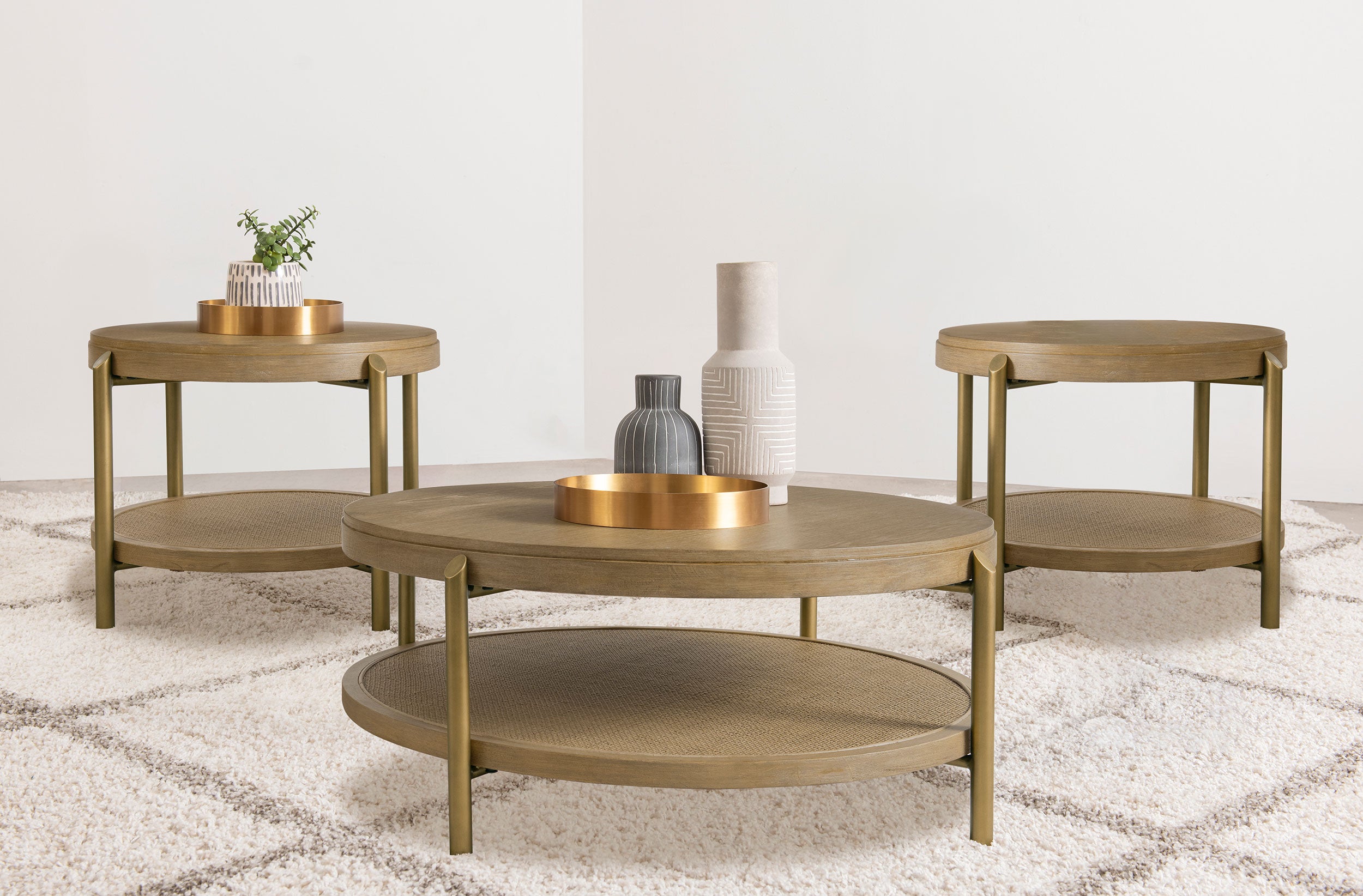 Arini 3-piece Round Coffee and End Table Set Sand Wash — view 1
