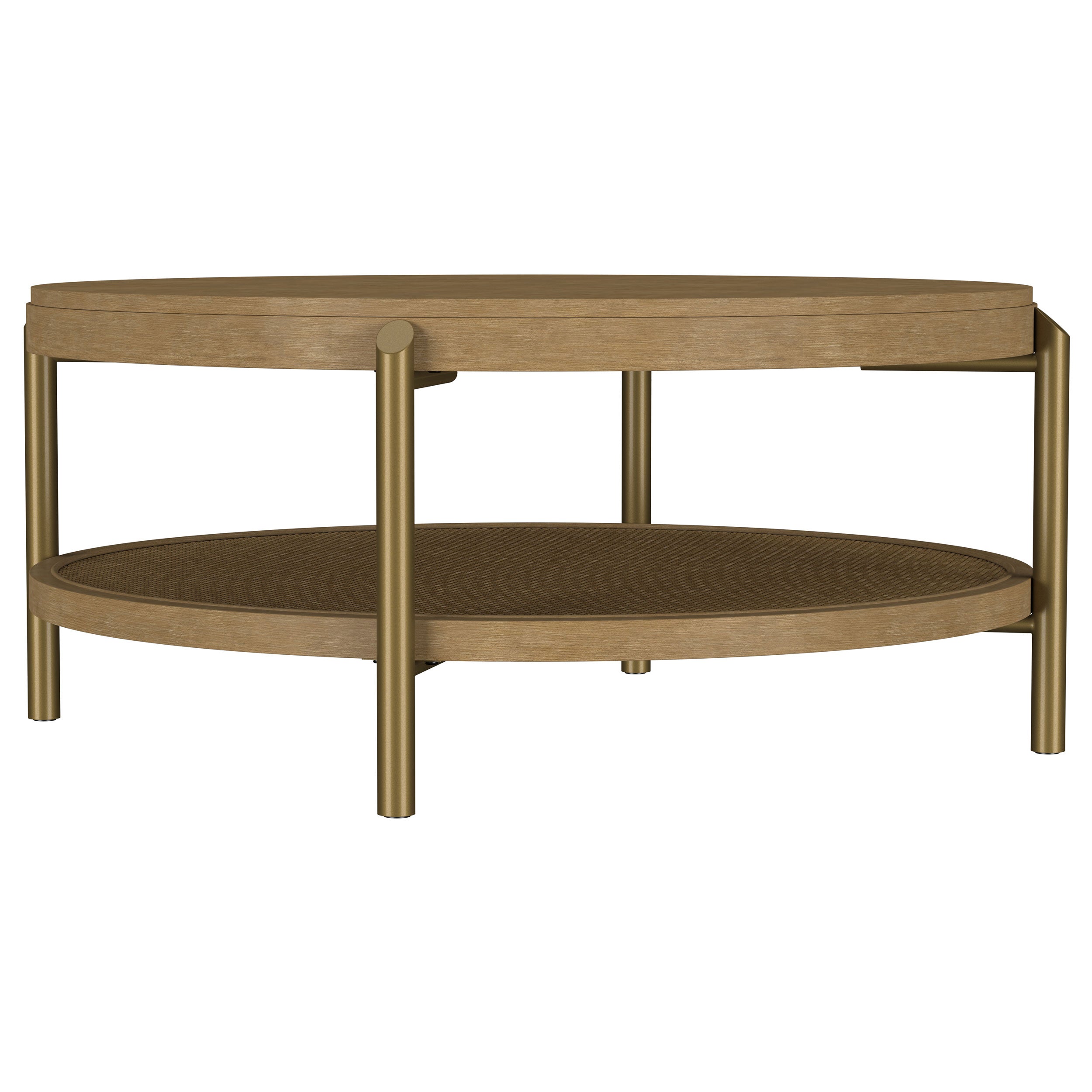 Arini Round Coffee Table With Storage Shelf Sand Wash — view 1
