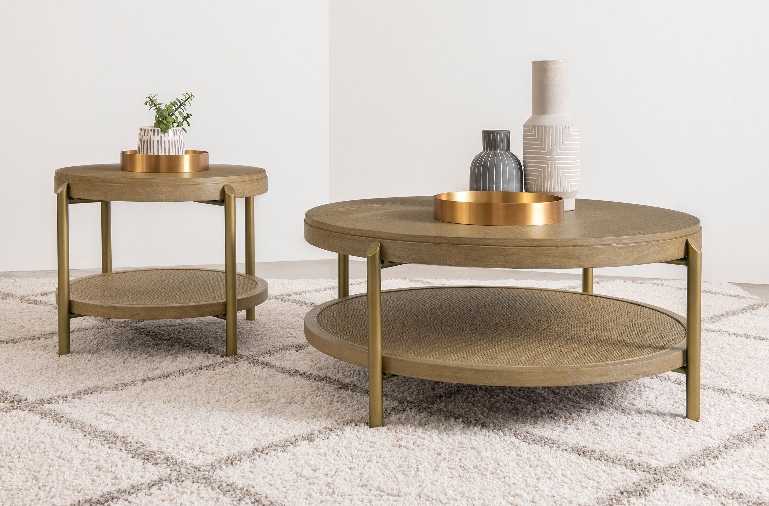 Arini Round Coffee Table With Storage Shelf Sand Wash — view 11