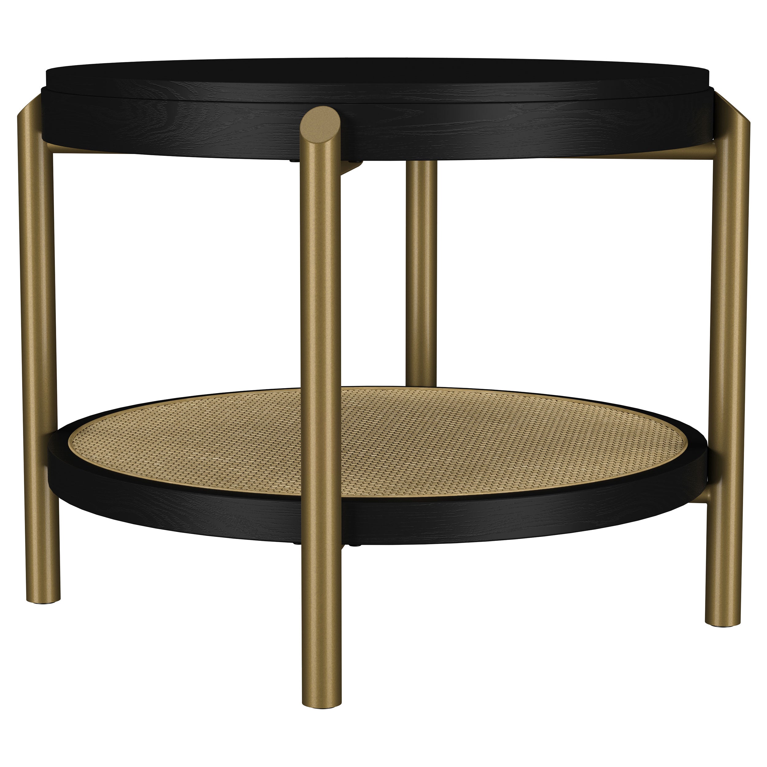 Arini Round End Side Table With Storage Shelf Black — view 1