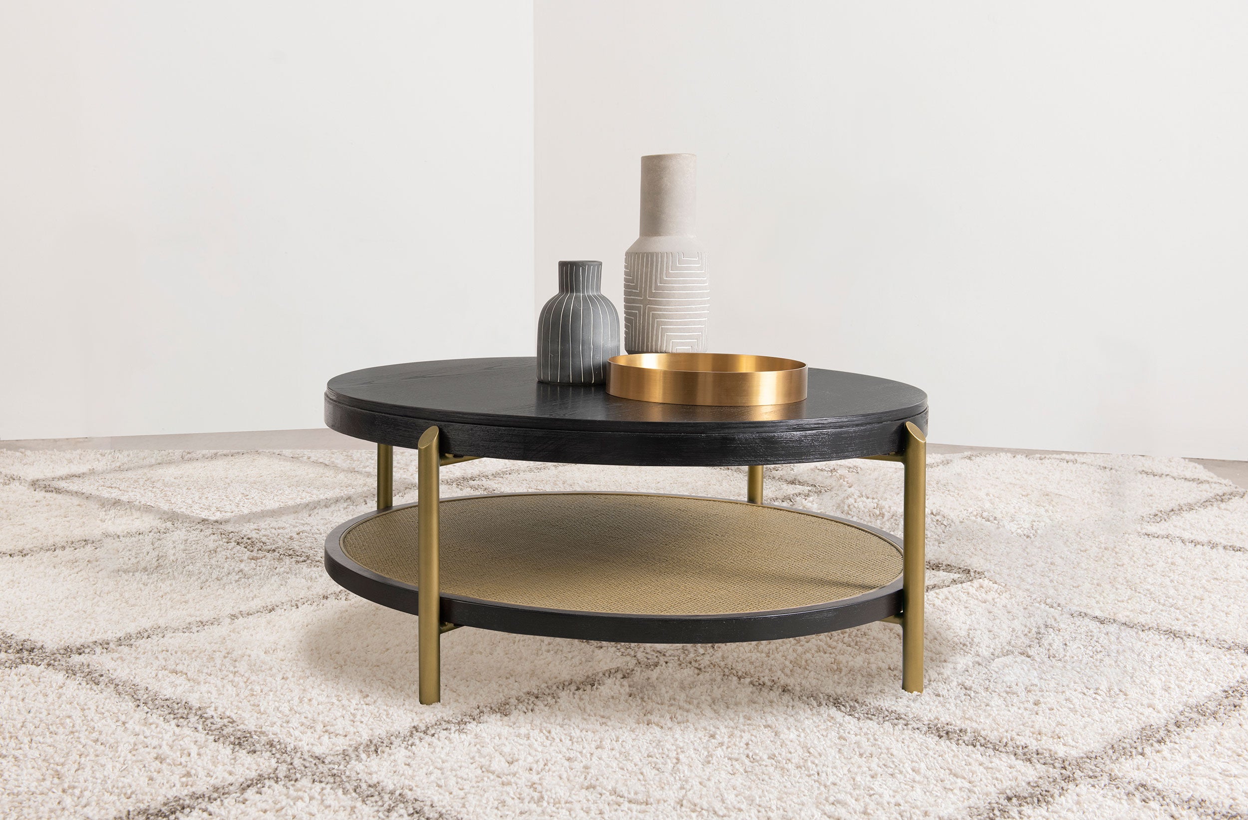 Arini Round Coffee Table With Storage Shelf Black — view 2