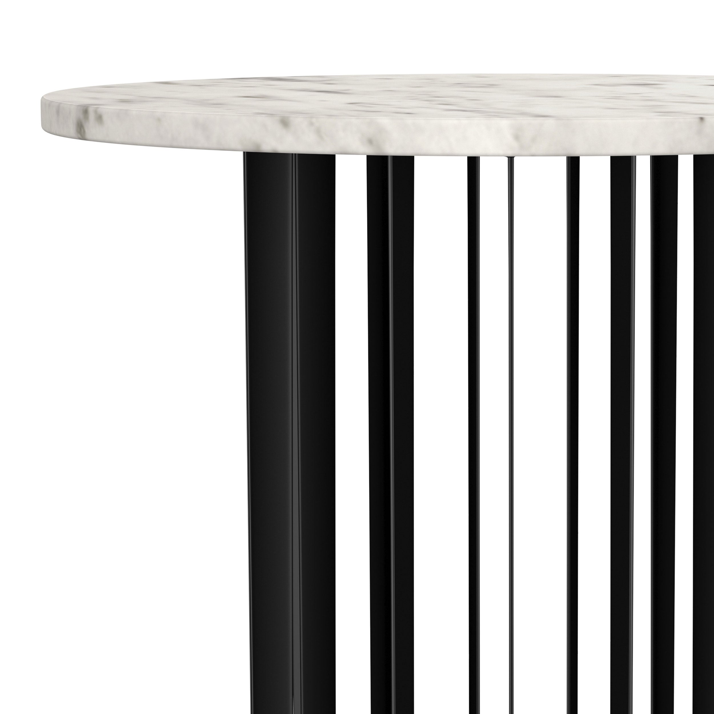 Haven Round Genuine White Marble Top End Side Table Black — view 5
