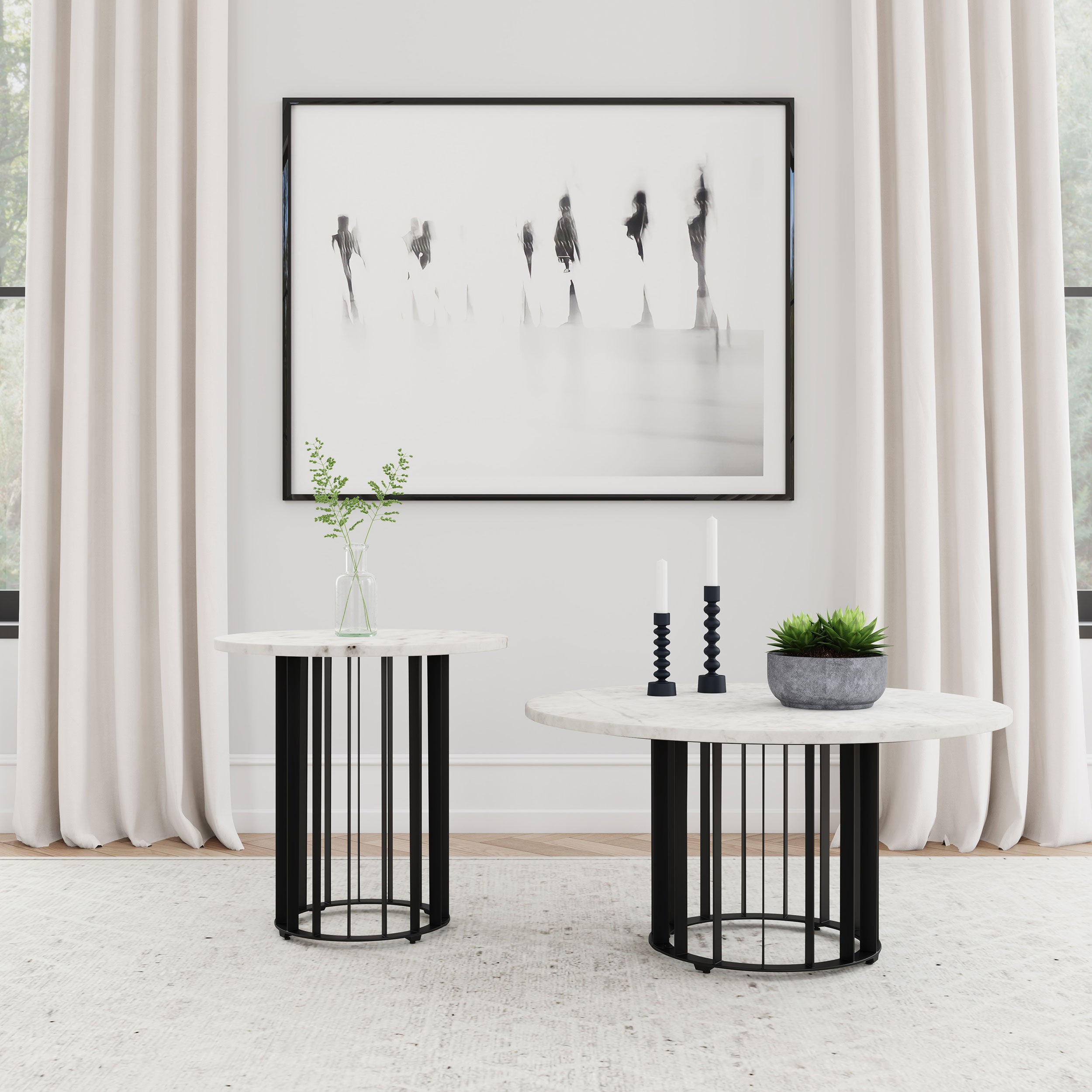 Haven 2-piece Round Marble Coffee and End Table Set Black — view 1