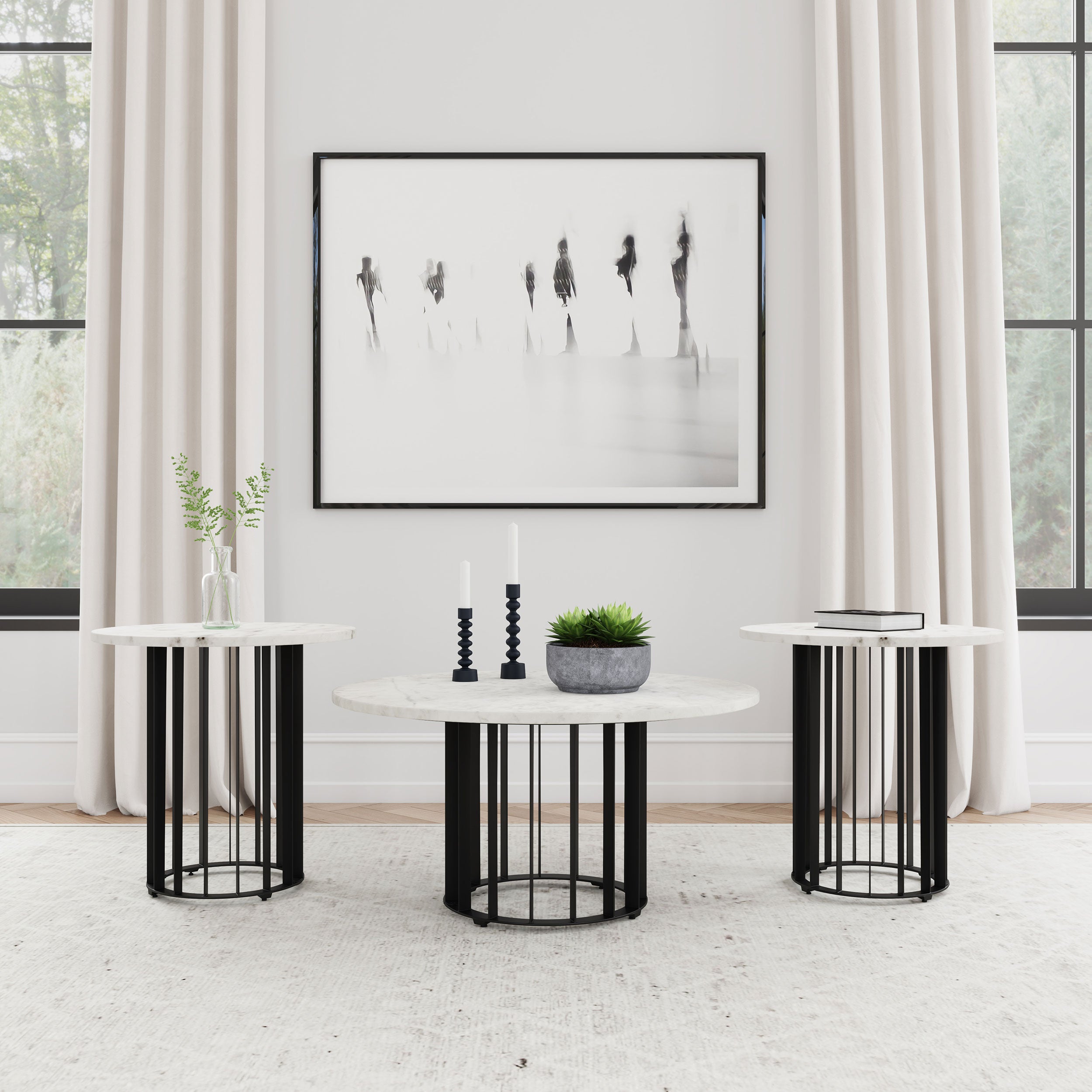 Haven 3-piece Round Marble Coffee and End Table Set Black — view 1
