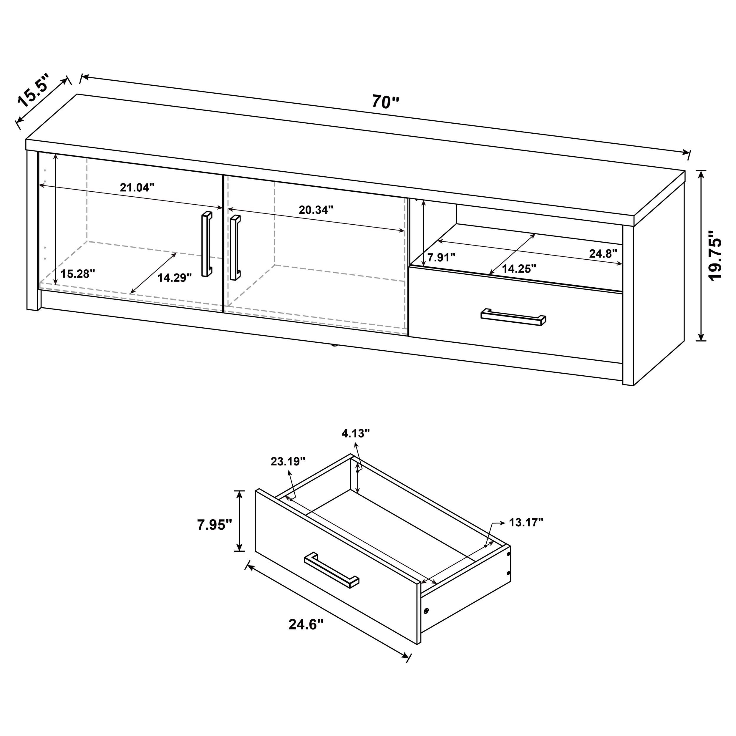 Murray 70-inch 2-door TV Stand Media Console Black — view 11