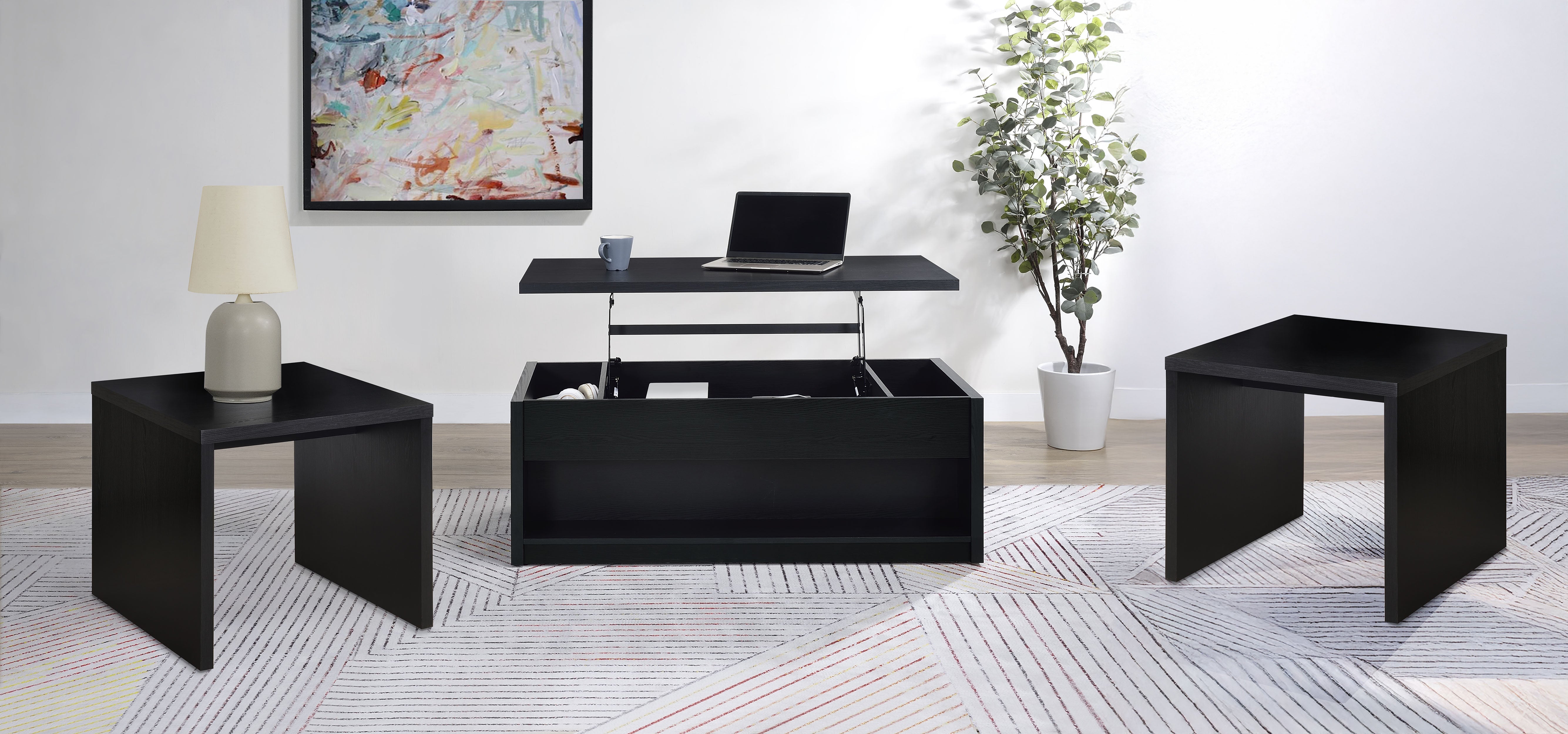 Knapp 3-piece Lift Top Coffee Table Set Black — view 1