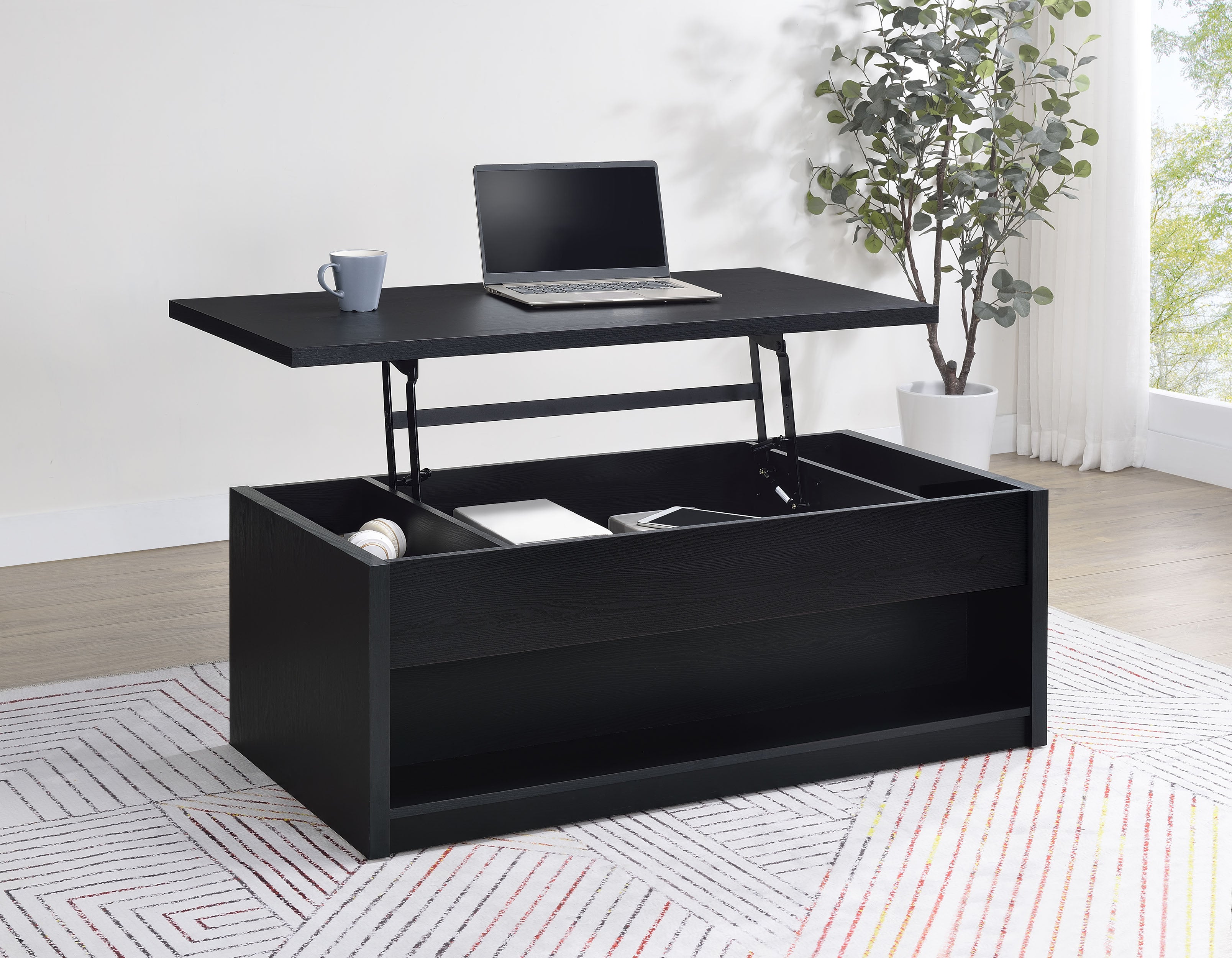Knapp Lift Top Cocktail Coffee Table with Dual Drawers Black — view 2