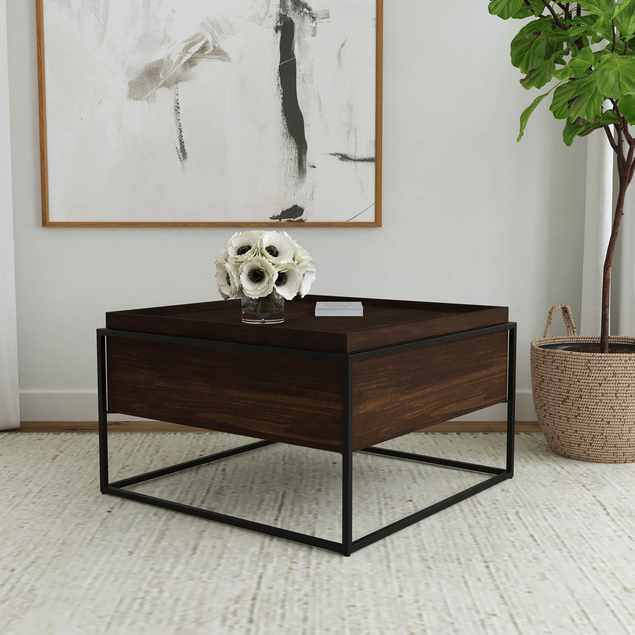 Fulton 30-inch Square Mango Wood Coffee Table Dark Brown — view 2