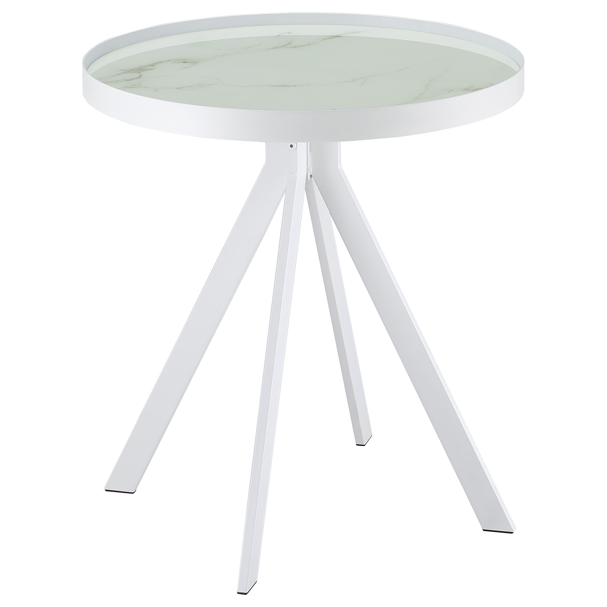 Briggs Round Marble Printed Glass Top End Side Table White — view 5
